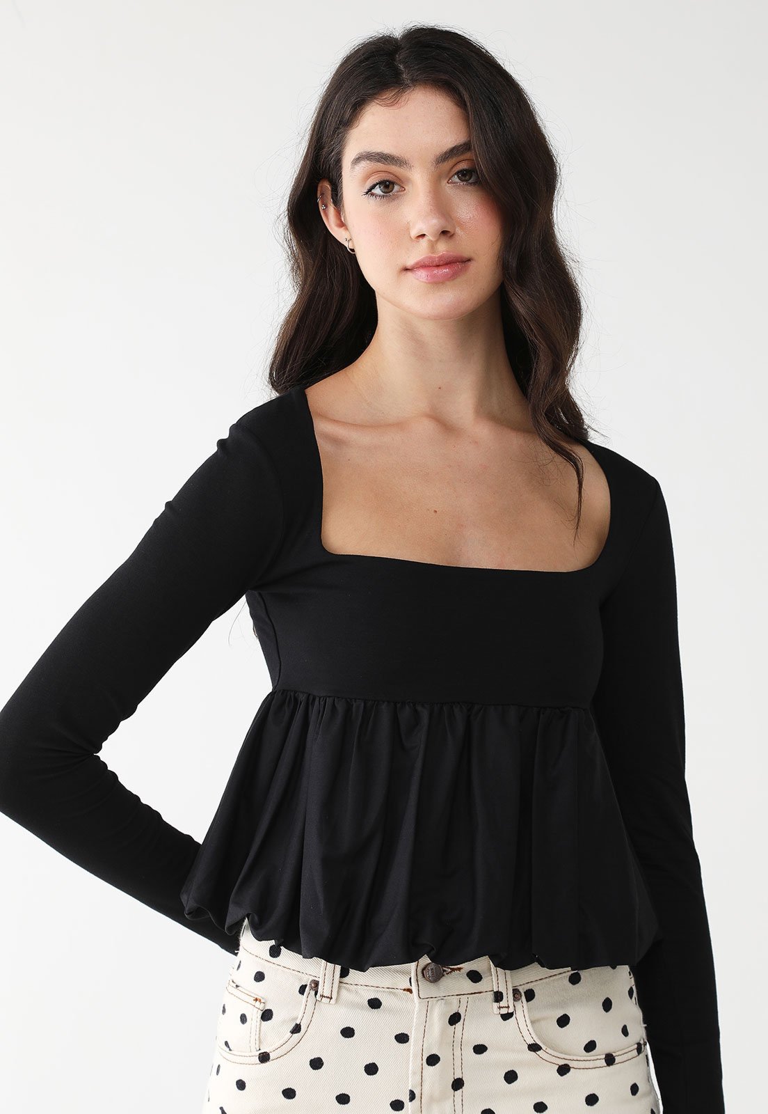 Blusa FARM Acinturada Balonê Preta