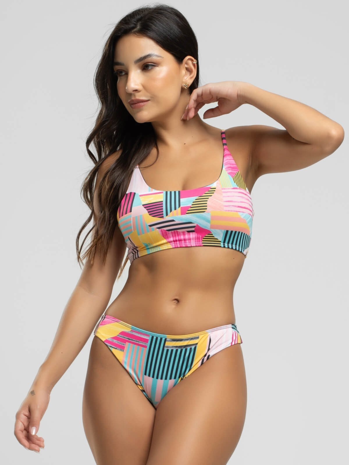 Biquini Faixa Calcinha Comum Estampado Proteção Uv 50+ Vicbela Amarelo