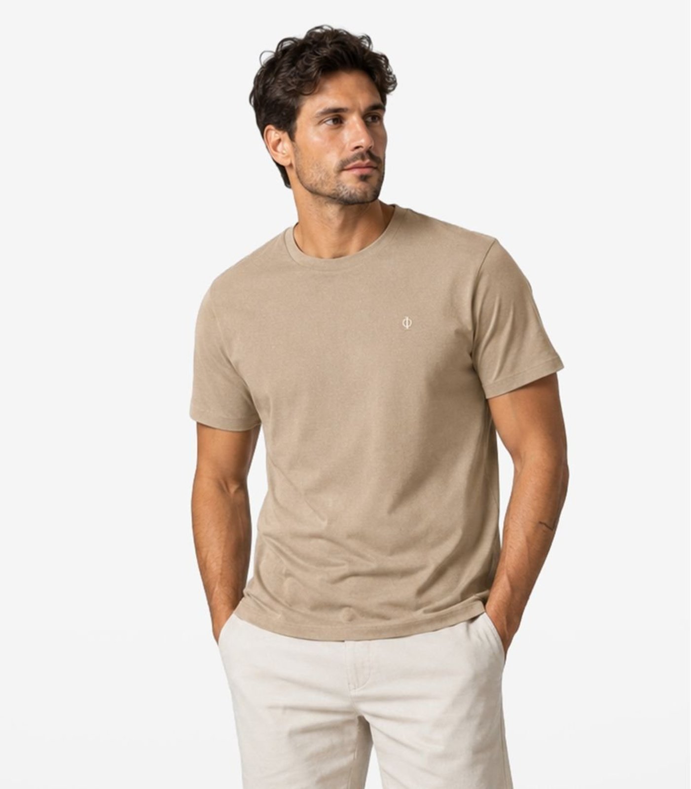 Camiseta Masculina Ribana De Viscose Diametro Marrom