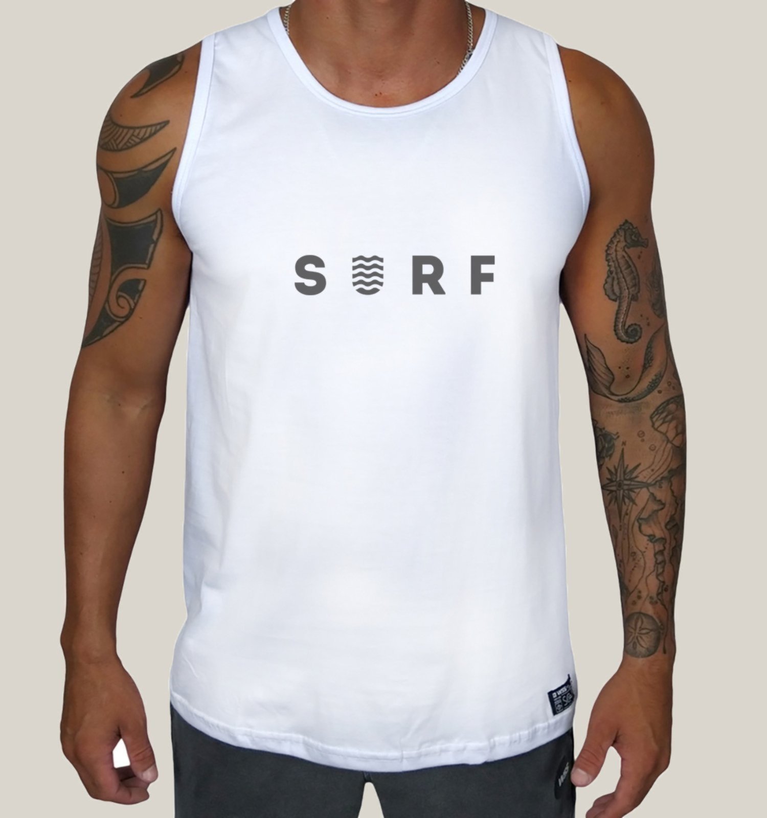 Regata Surf Masculina Branca Algodão Prime WSS Surf Black Branco