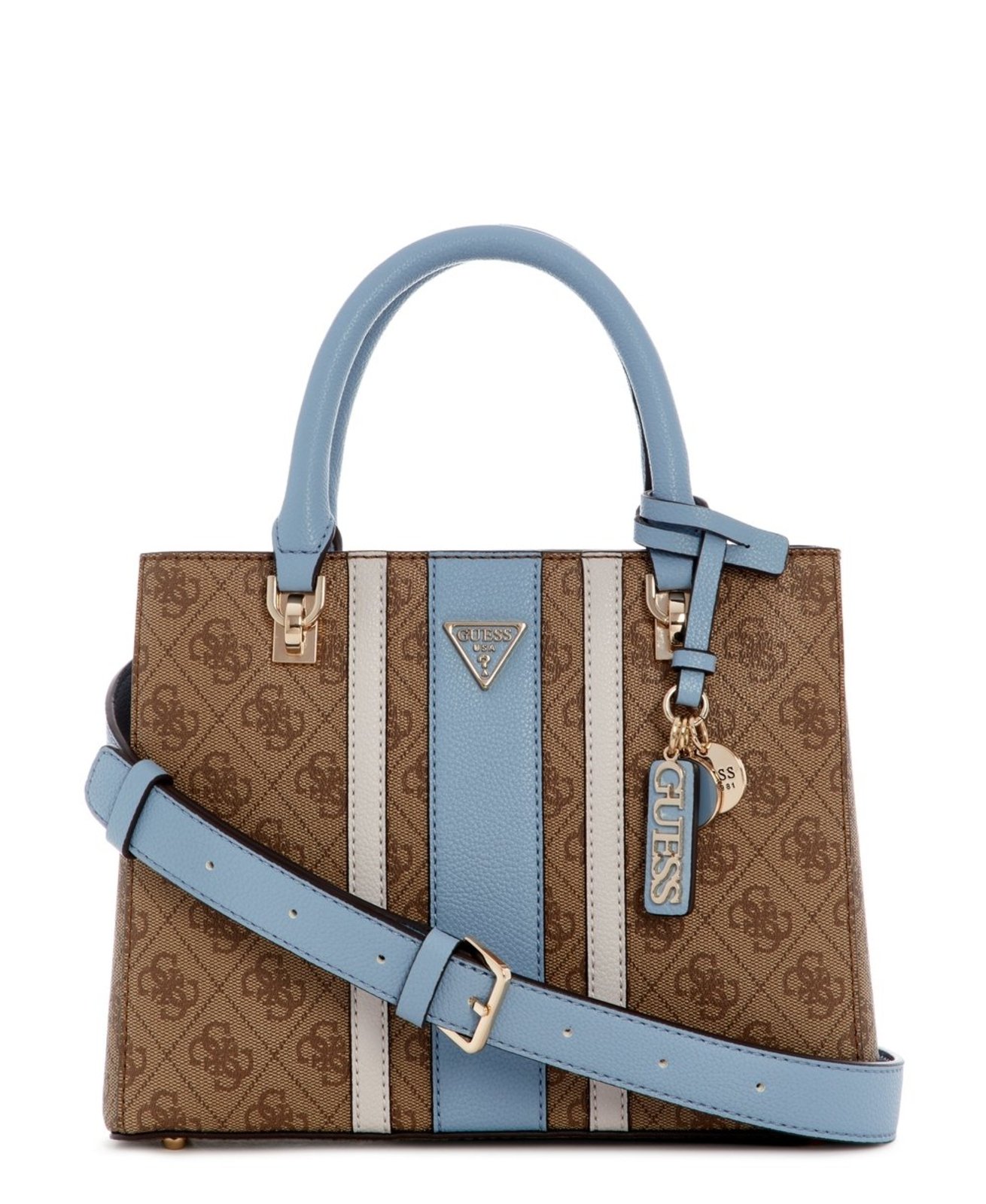 Bolsa Guess Noelle II Satchel Pequena Multi Compartimentos Bege