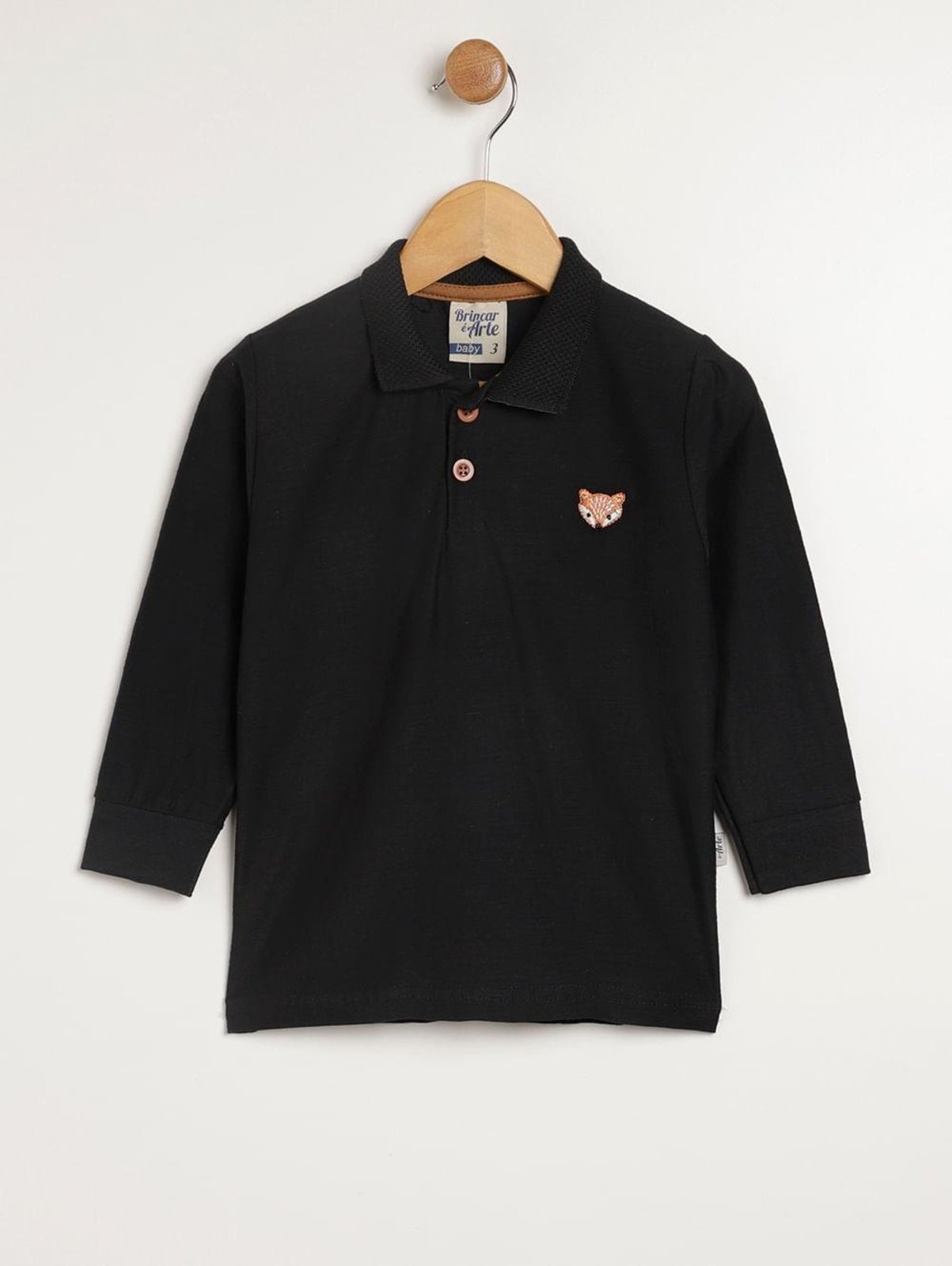 Infantil - Polo Manga Longa Para Menino - PRETO