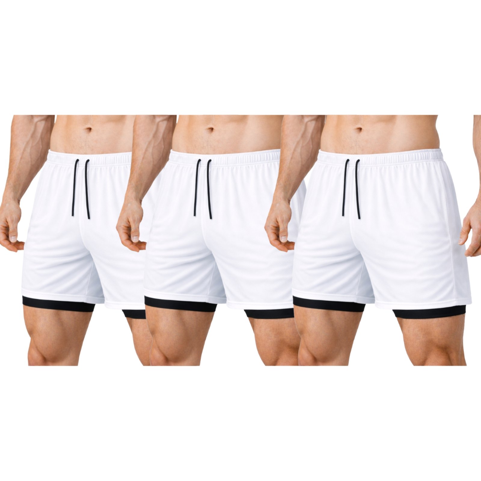 Kit 3 Shorts Treino Dry Térmico 2 em 1 com Bolso para Cel. e Porta-Toalha Calção Fitness Academia