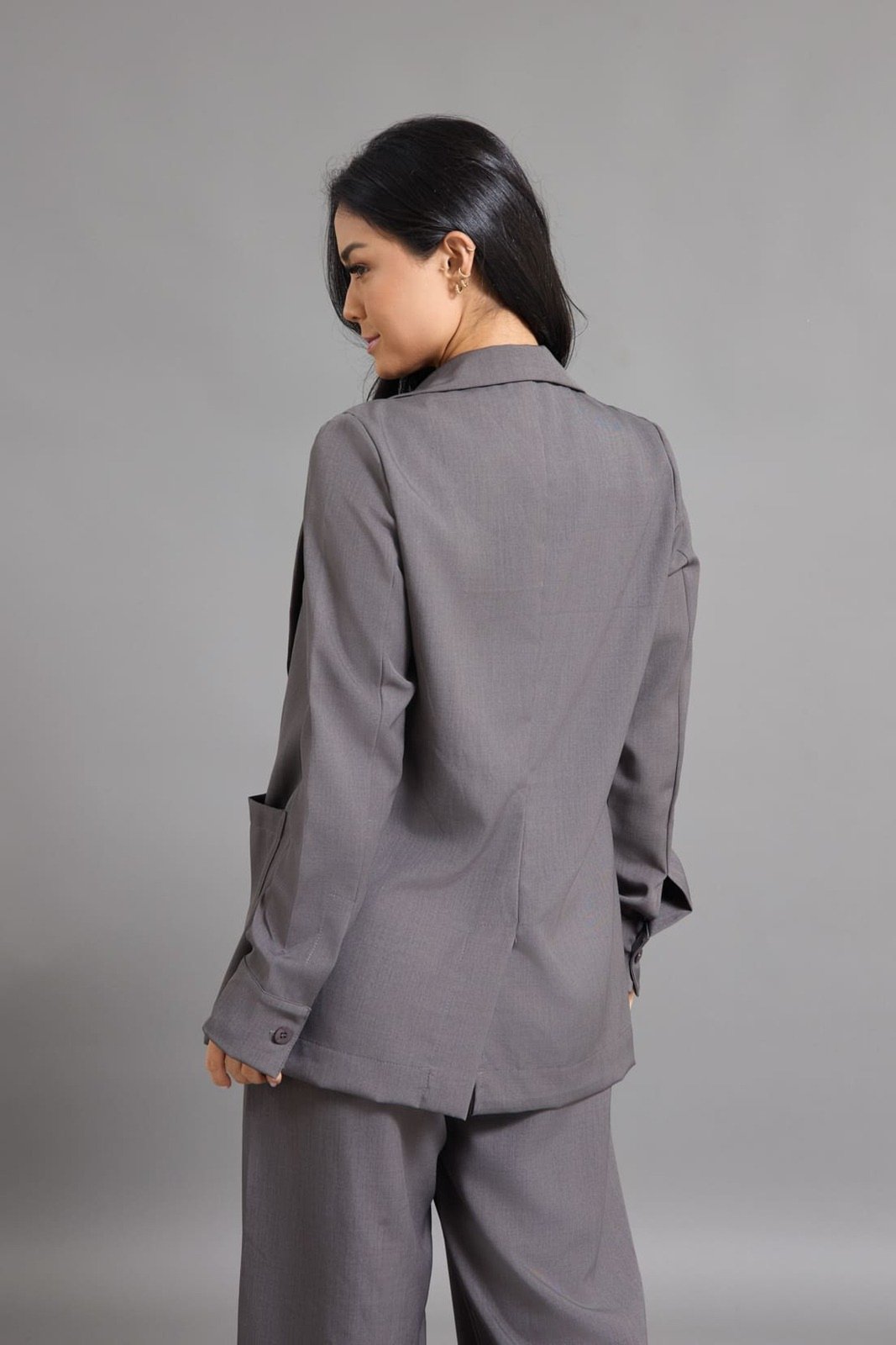 Vista 3 Casaco Alfaiataria Feminino Blazer Color Dialogo Jeans Chumbo DIALOGO cinza