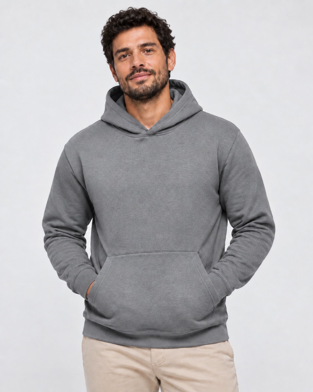 Blusa De Moletom Canguru Com Capuz E Bolsos Slim Fitness - Cinza