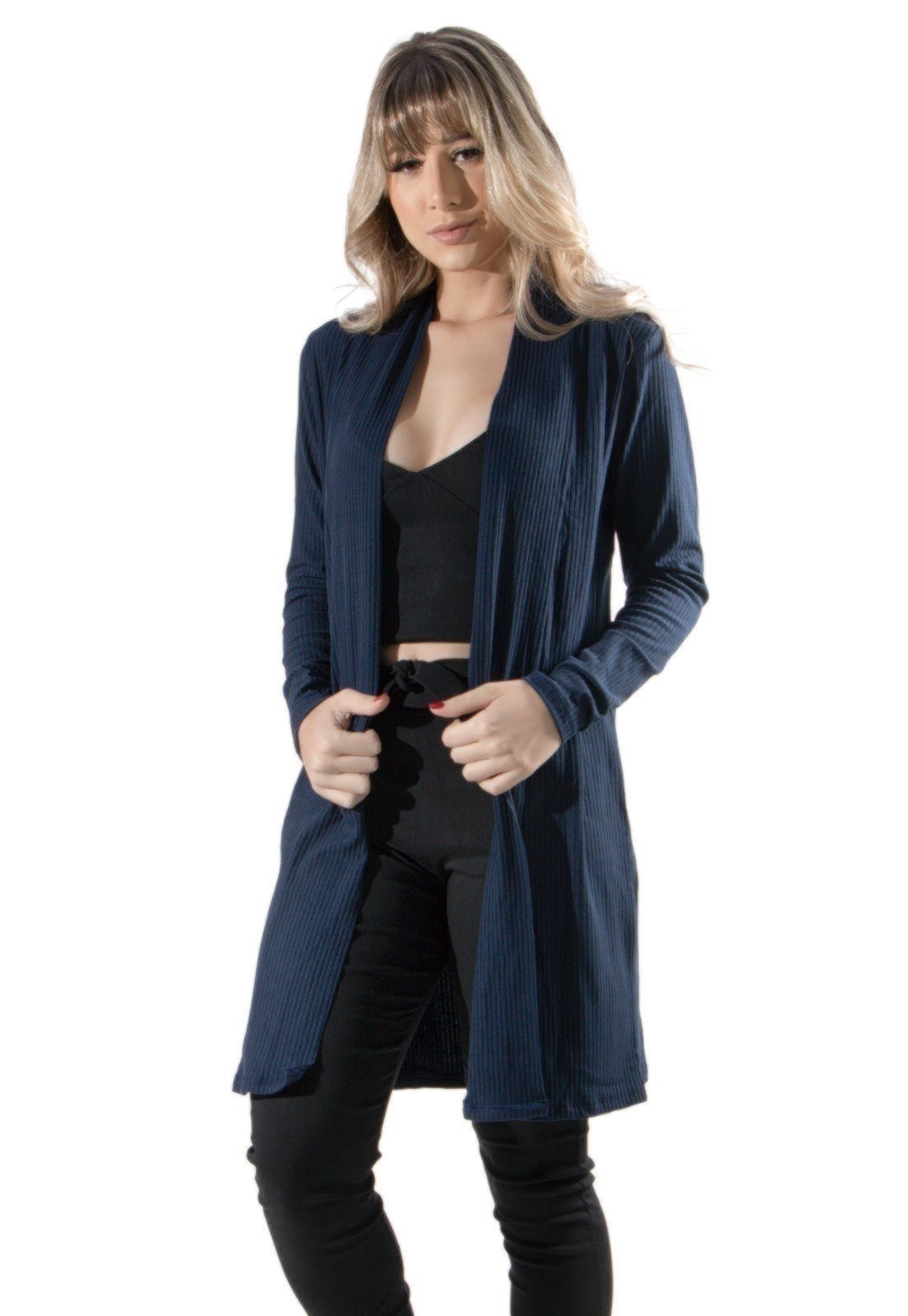 Cardigan Kimono WLS Modas Canelado Marinho