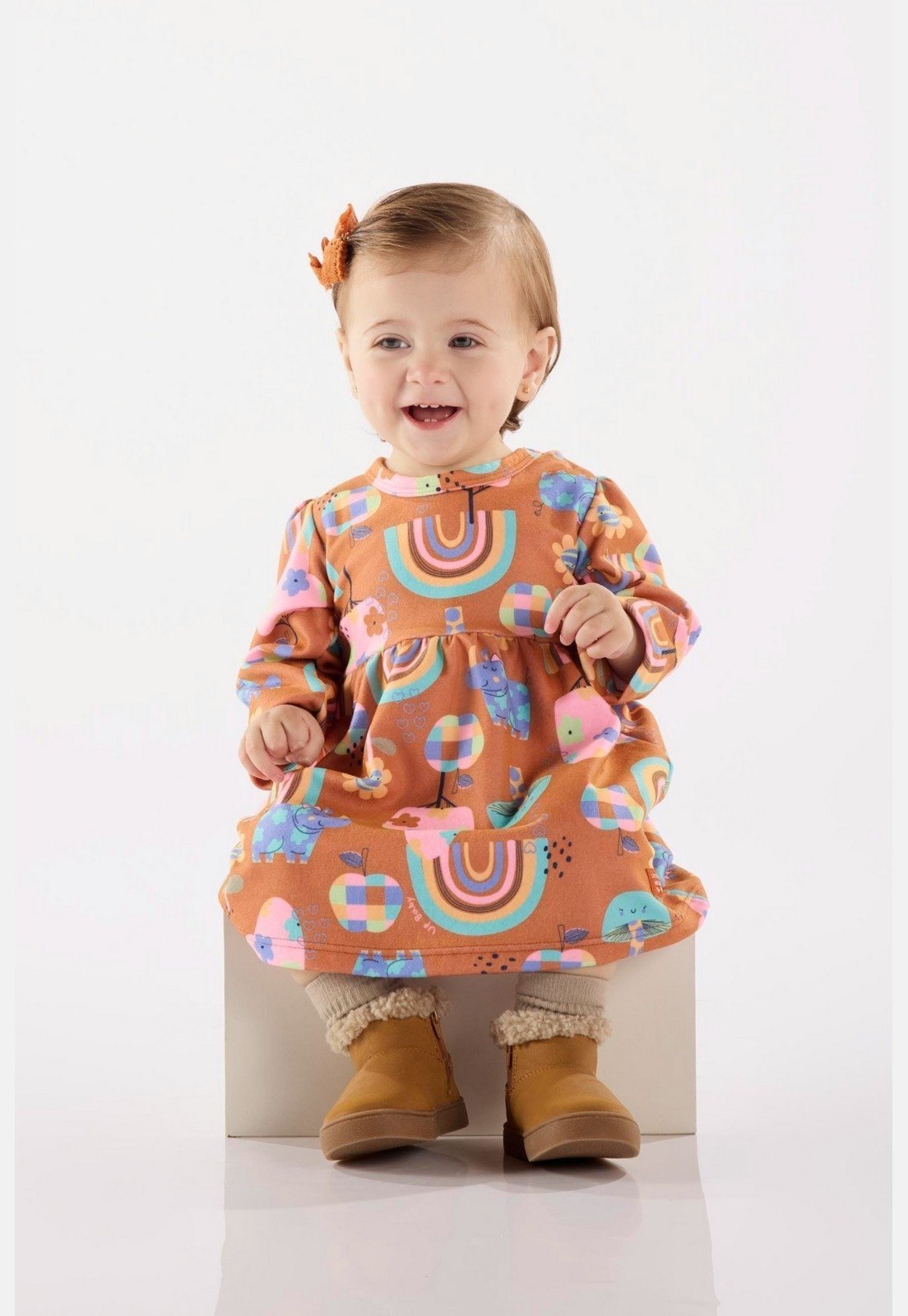 Infantil - Vestido para em Malha Peluciada Up Baby Laranja