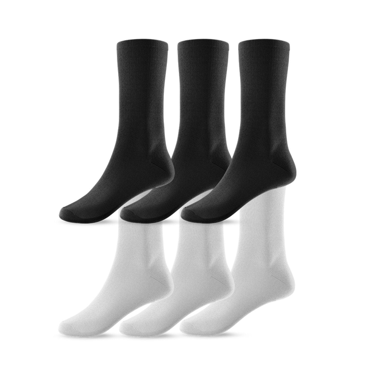 Kit 6 Pares de Meias Cano Alto Unissex Preto/Branco