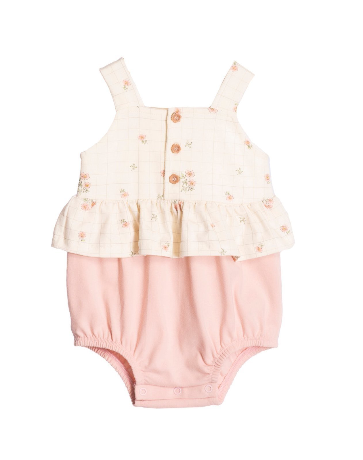 Vista 2 Infantil - Body macacão sem manga babadinho floral Nini & Bambini bege Nini & Bambini bege