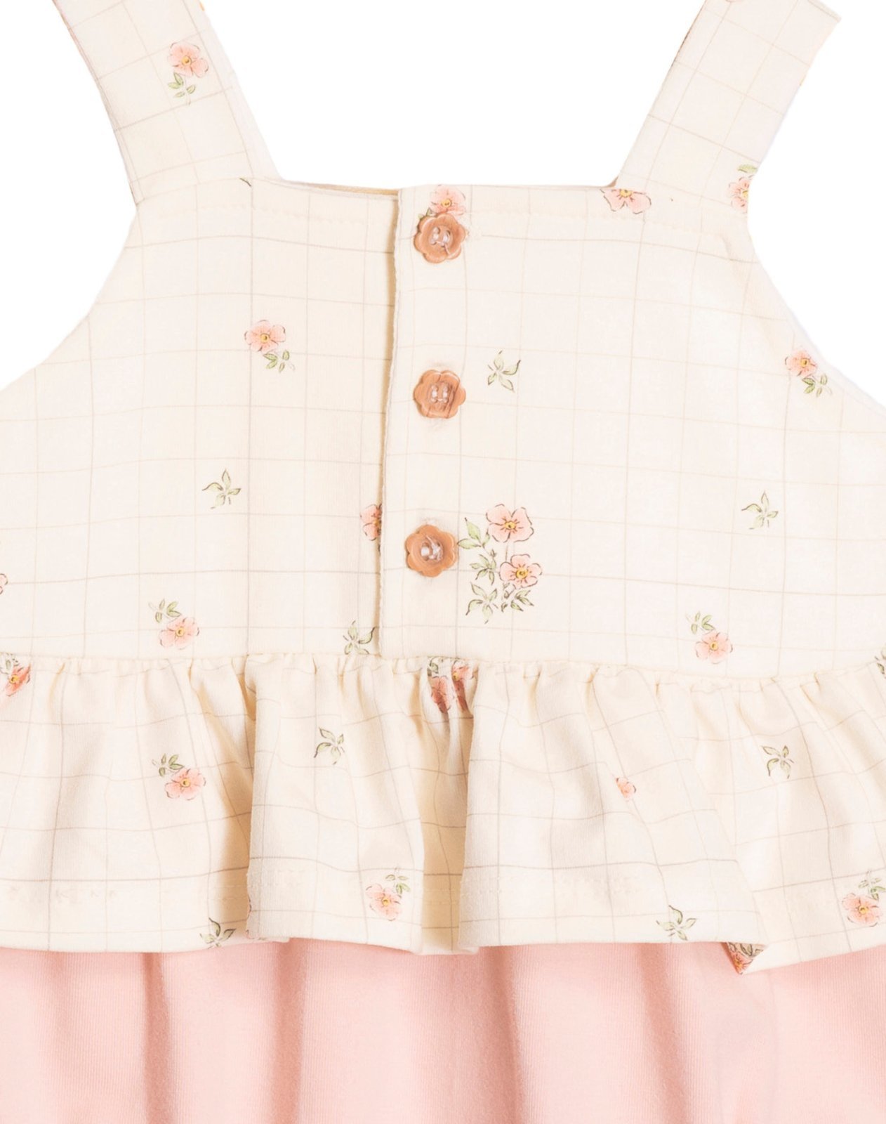 Vista 3 Infantil - Body macacão sem manga babadinho floral Nini & Bambini bege Nini & Bambini bege