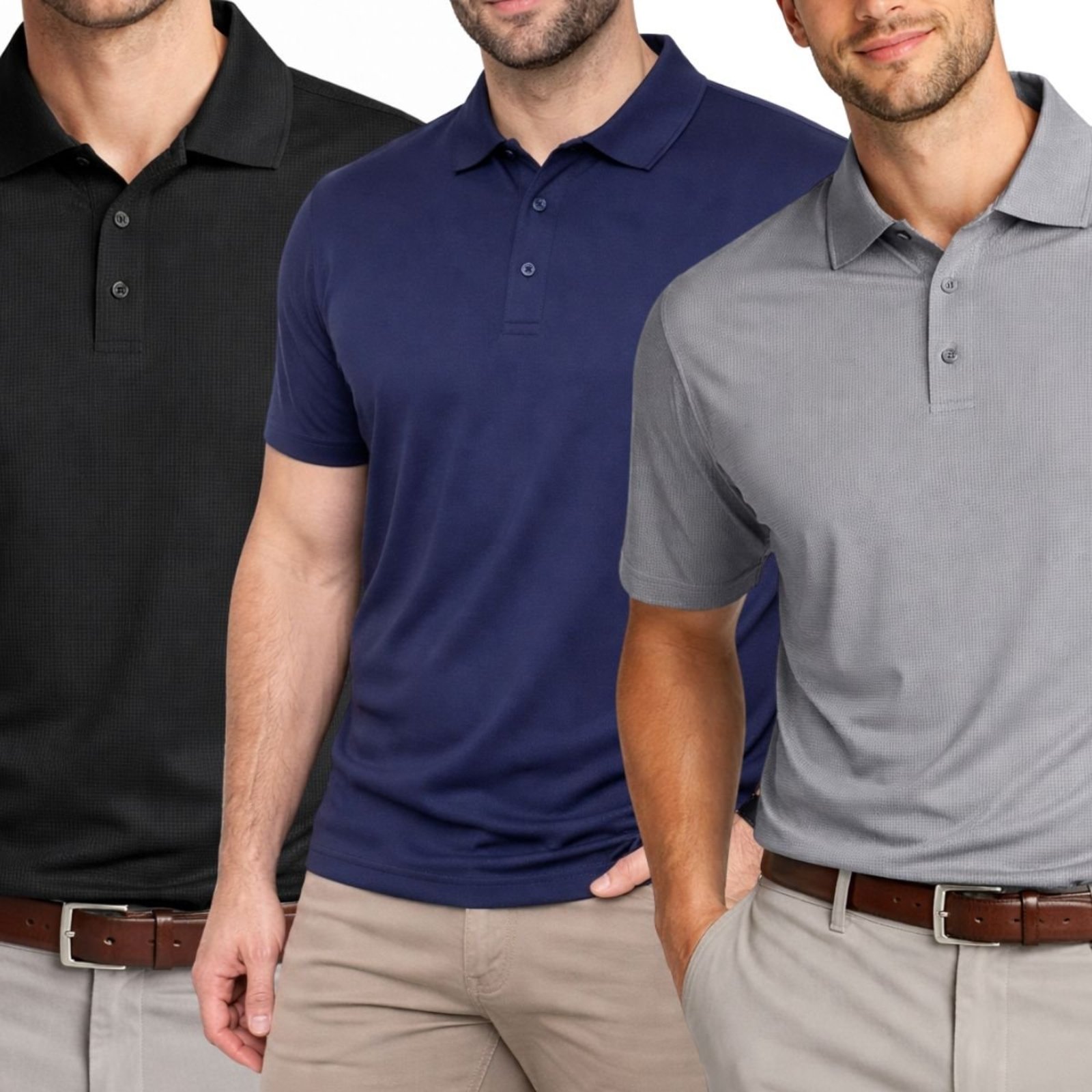 Kit 3 Camisas Polo Poliamida Masculina Básica Premium Multicolorido