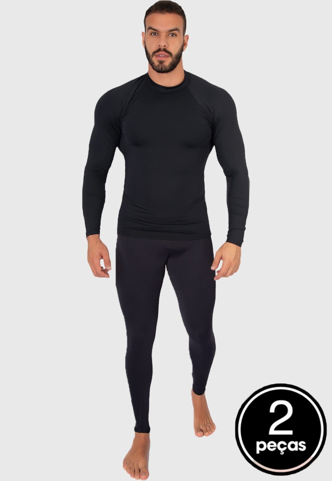 Conjunto Térmico Masculino WLS Modas Calça e Blusa Manga Longa Proteção UV Preto