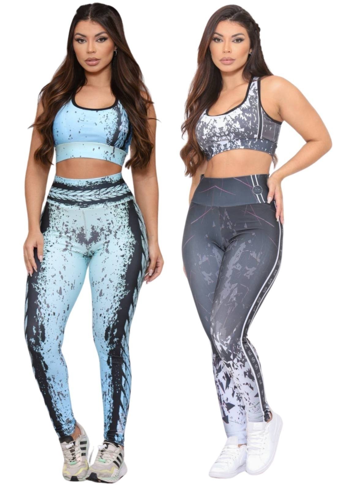 Kit 2 Conjuntos Feminino Fitness Feminino Academia Calça e Top Cintura Alta Linha Premium
