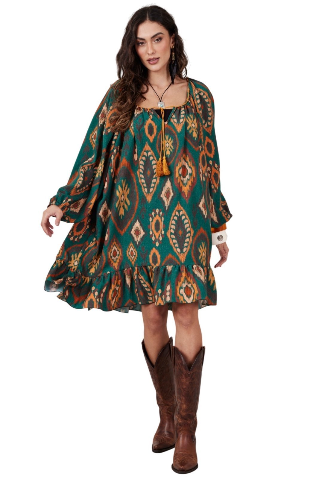 Vestido Curto Verde Escuro Estampado Yacamim D14 – Estampado
