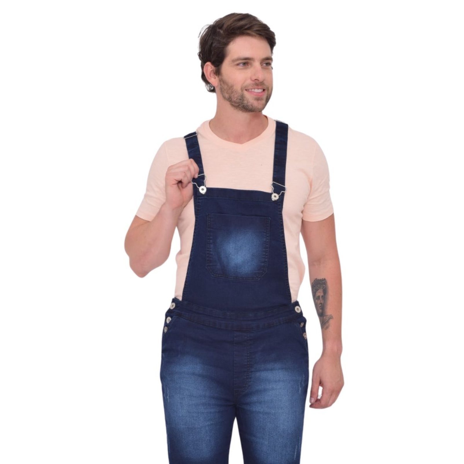 Macacão Jardineira Curto Azul Escuro Jeans Masculino Alleppo Jeans