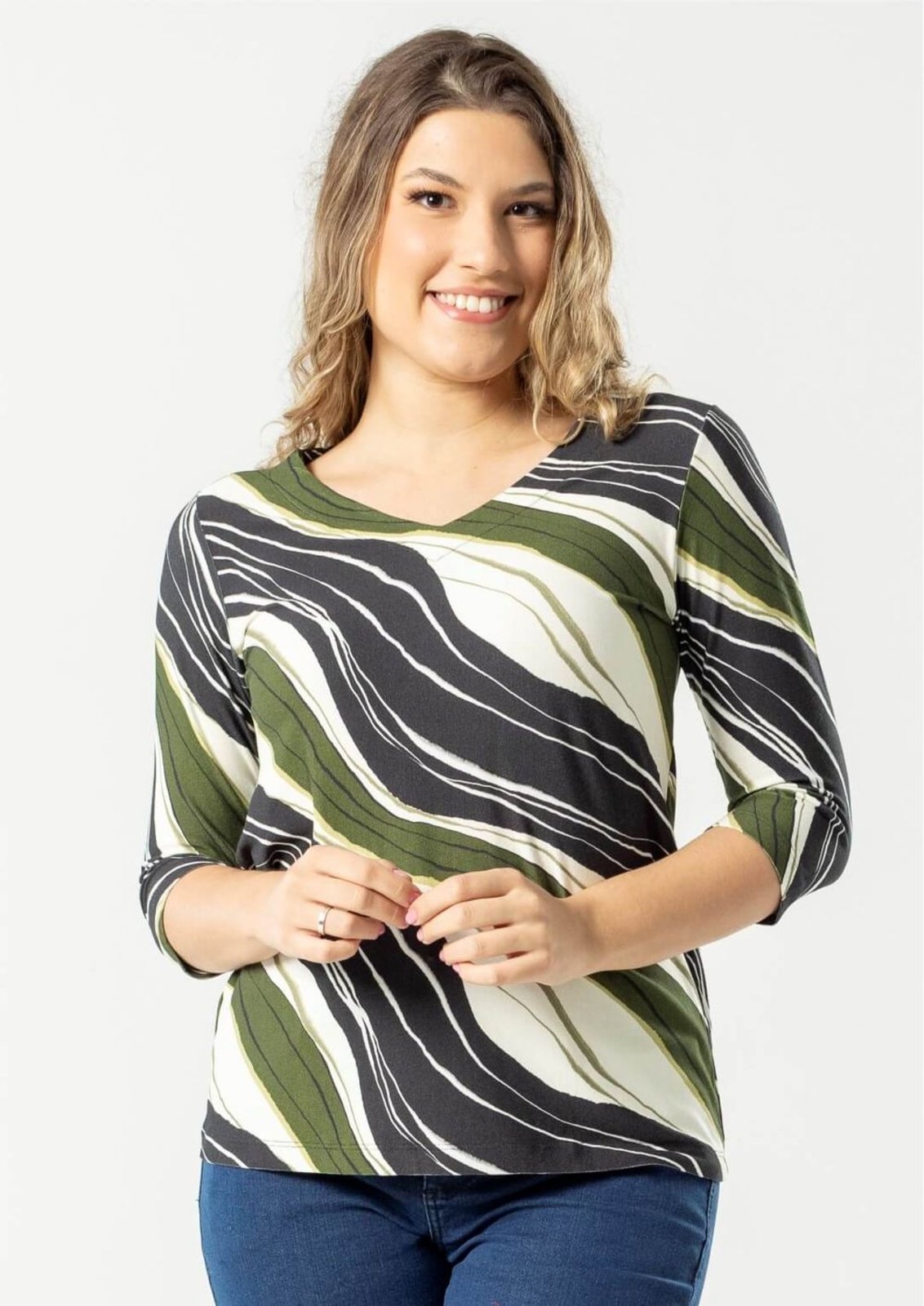 Blusa 3/4 Pau a Pique Estampada Verde VERDE – M Pau a Pique
