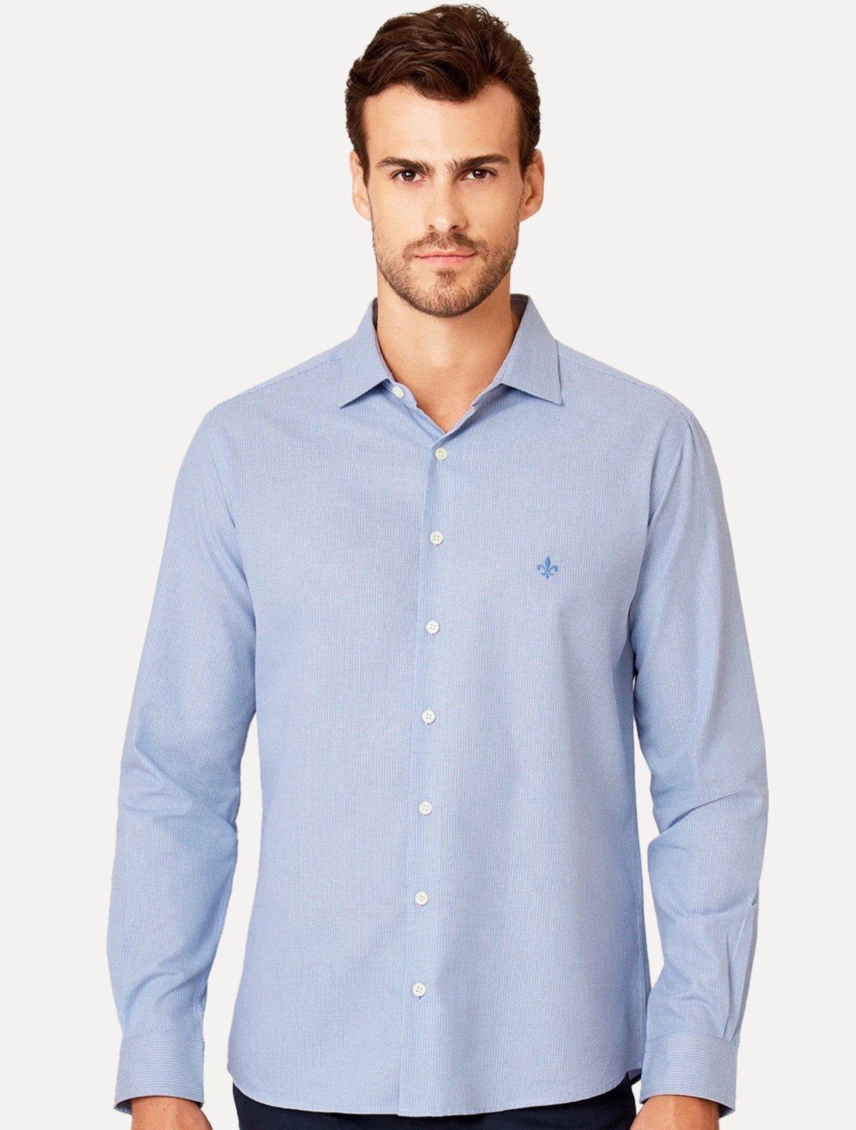 Camisa Dudalina Masculina Slim Superfine Cotton Listrada Light Azul Médio