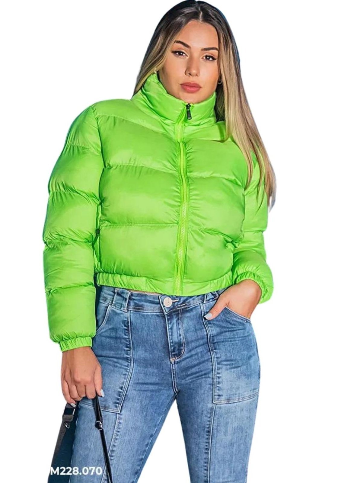 Jaqueta Bomber Cropped Paloma Color com Capuz Removível Verde