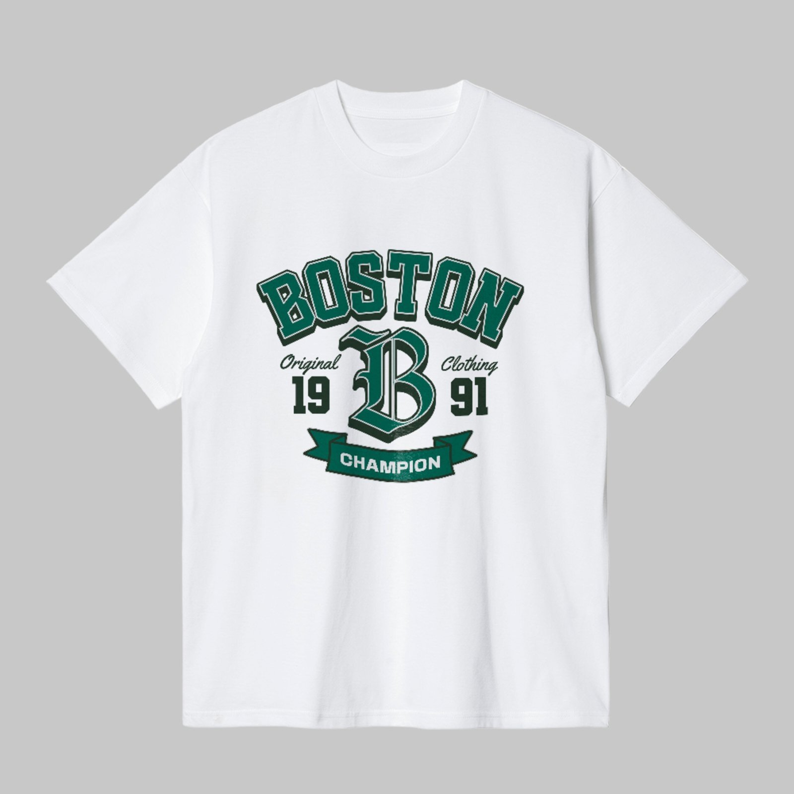 Camiseta Básica Boston Estilo Universitário Unissex Branco