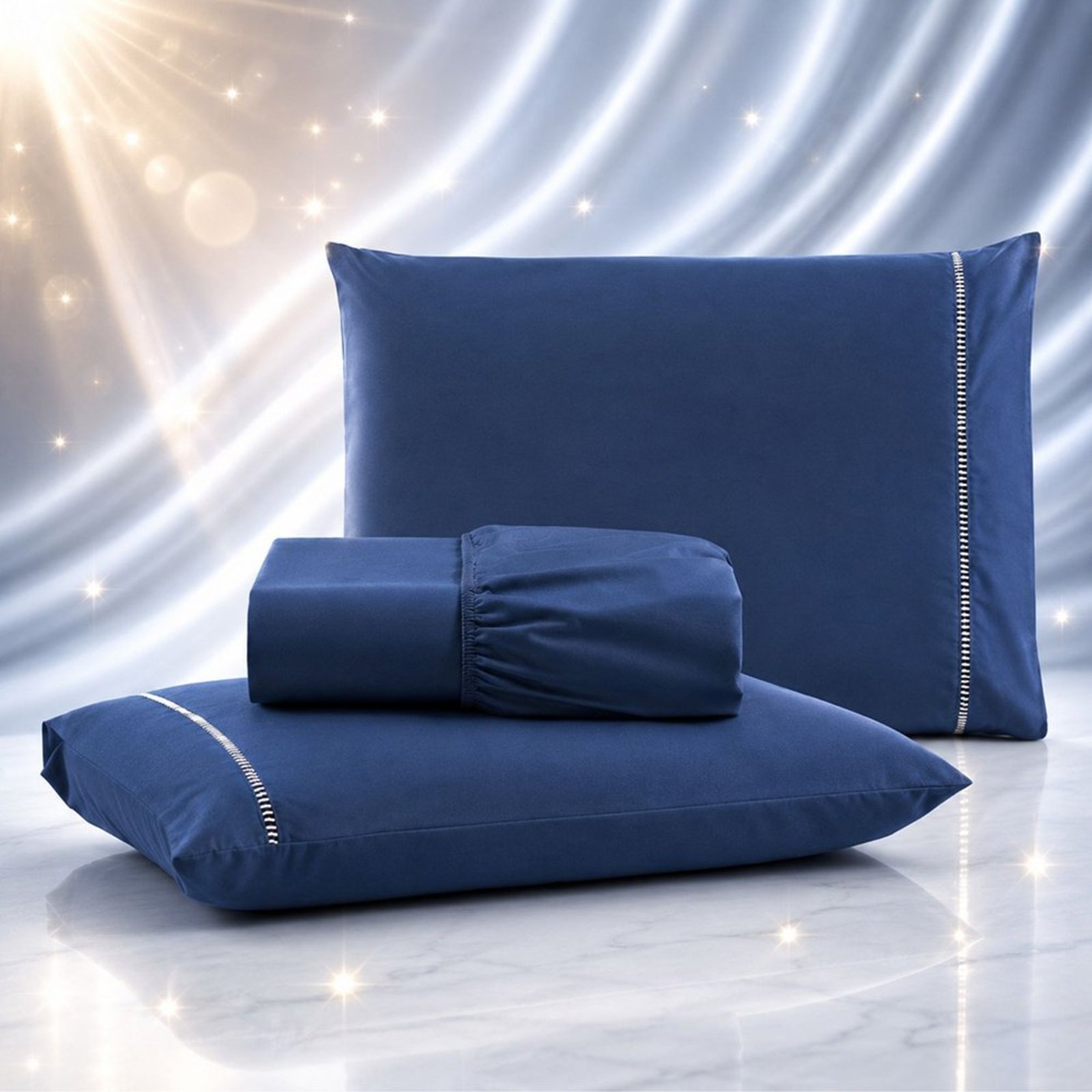 Jogo de Cama Lençol Quality Queen Micropercal 600 fios Macio 3 Peças - Marinho