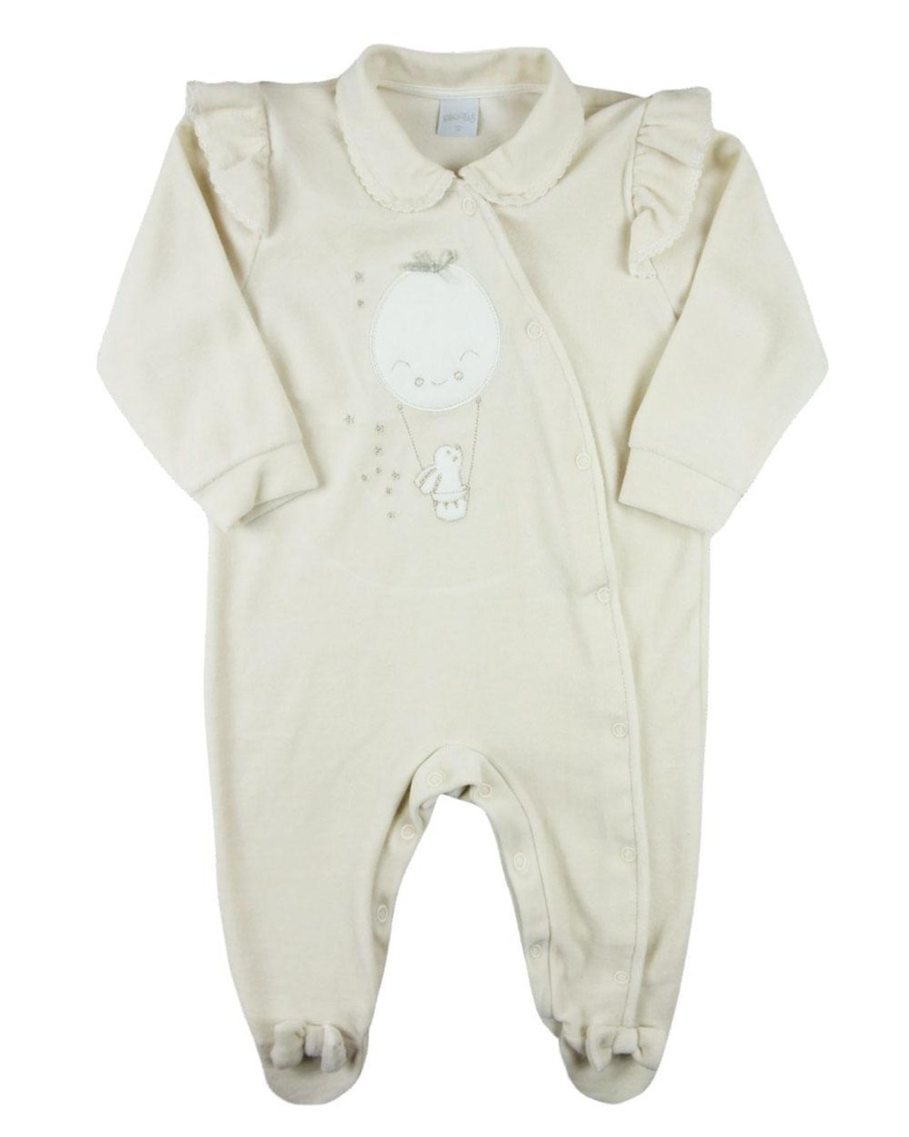 Infantil – Macacao Plush Menina com Pezinho Bordado Coelhinha – Natural
