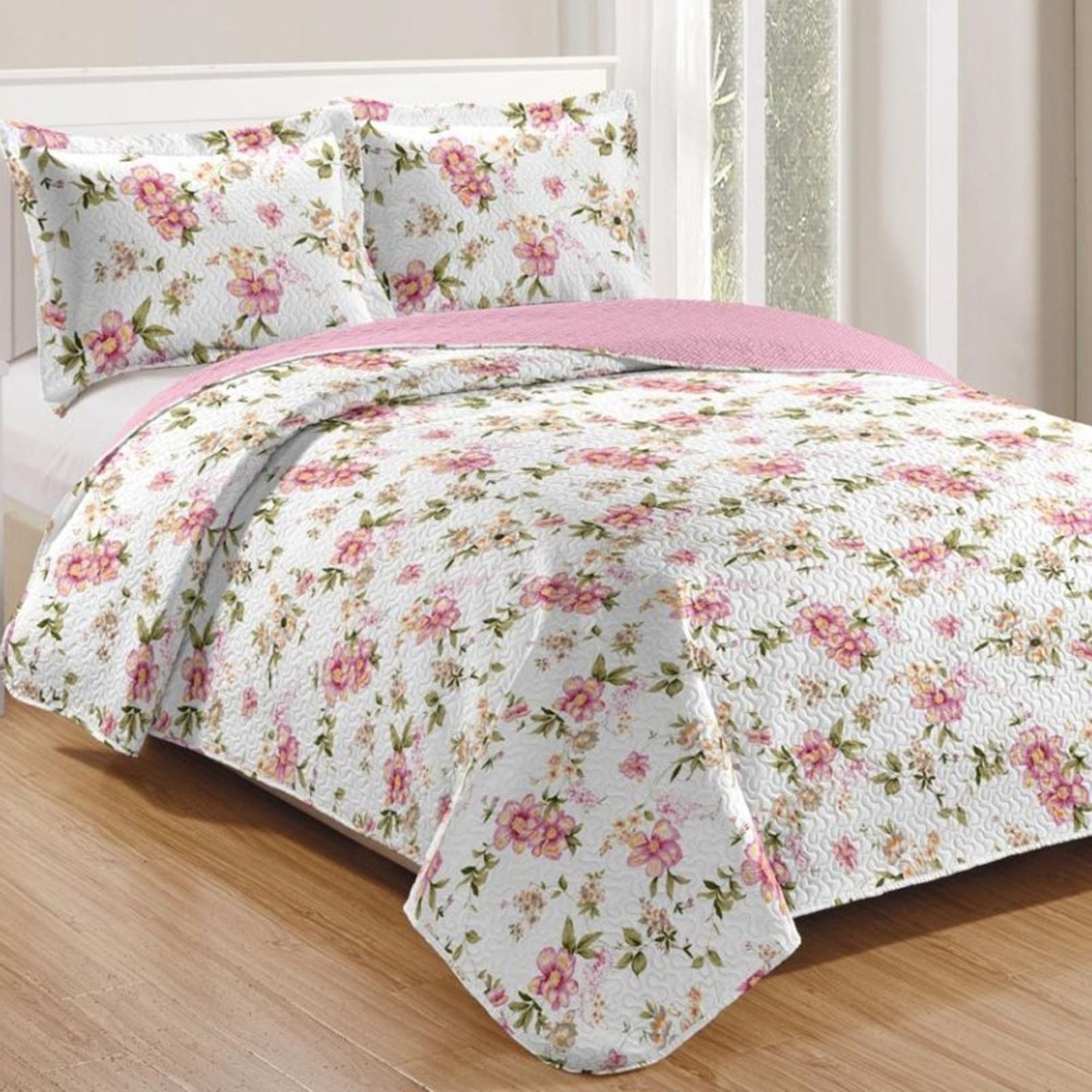 Kit Cobre Leito Colcha Casa Scarpa Mix King Estampado Dupla Face Floral 3 Peças - Nádia