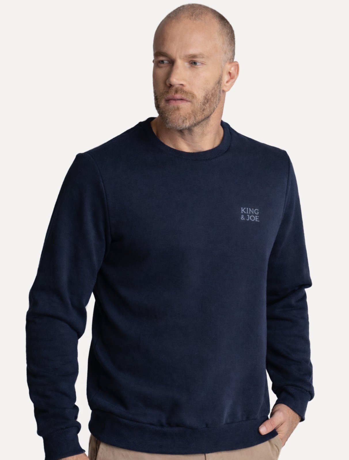 Blusão King & Joe Masculino Moletom Crewneck Logo Peito Azul Marinho