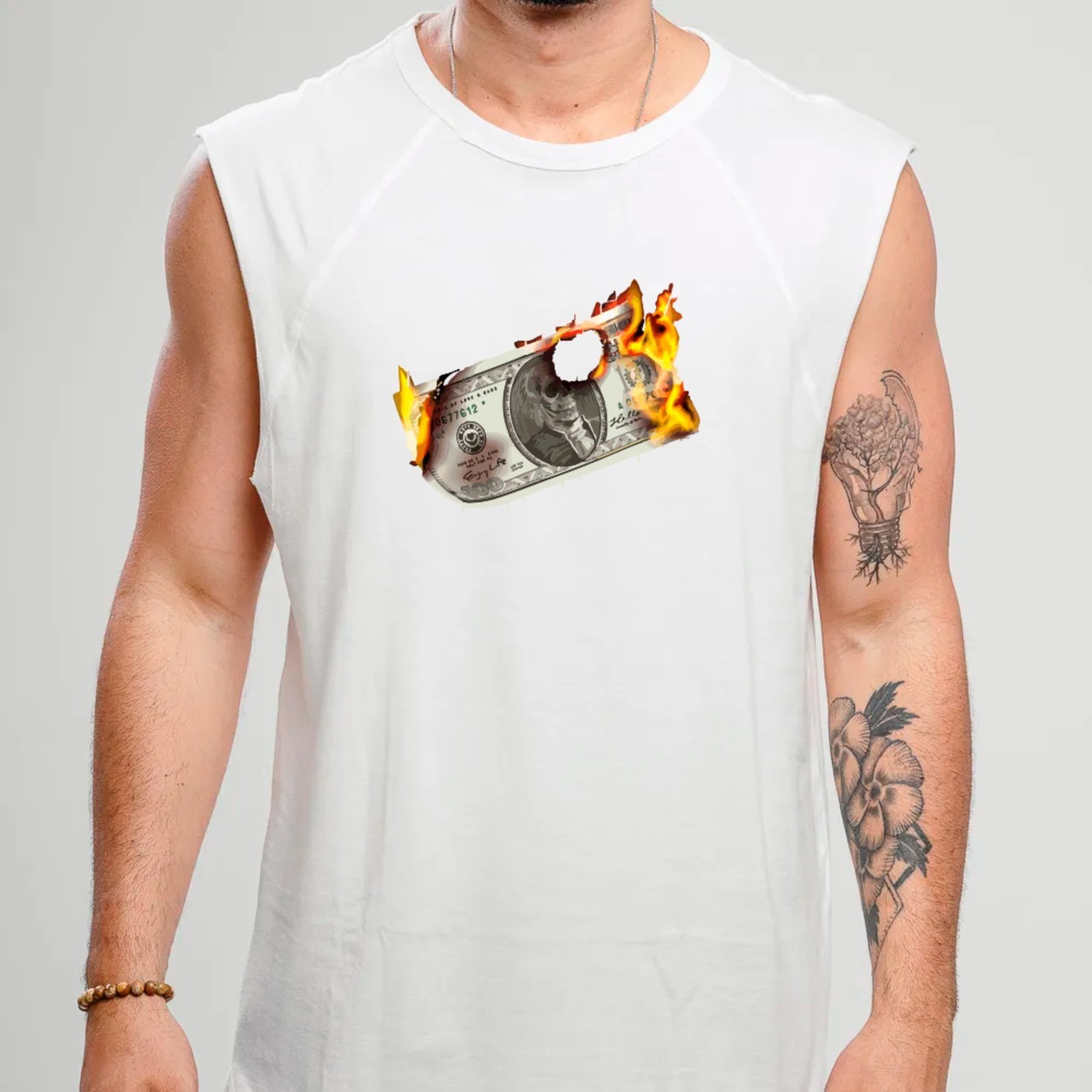 Camiseta Regata Machão Ousy Money Is Important Oversized Masculina Branco