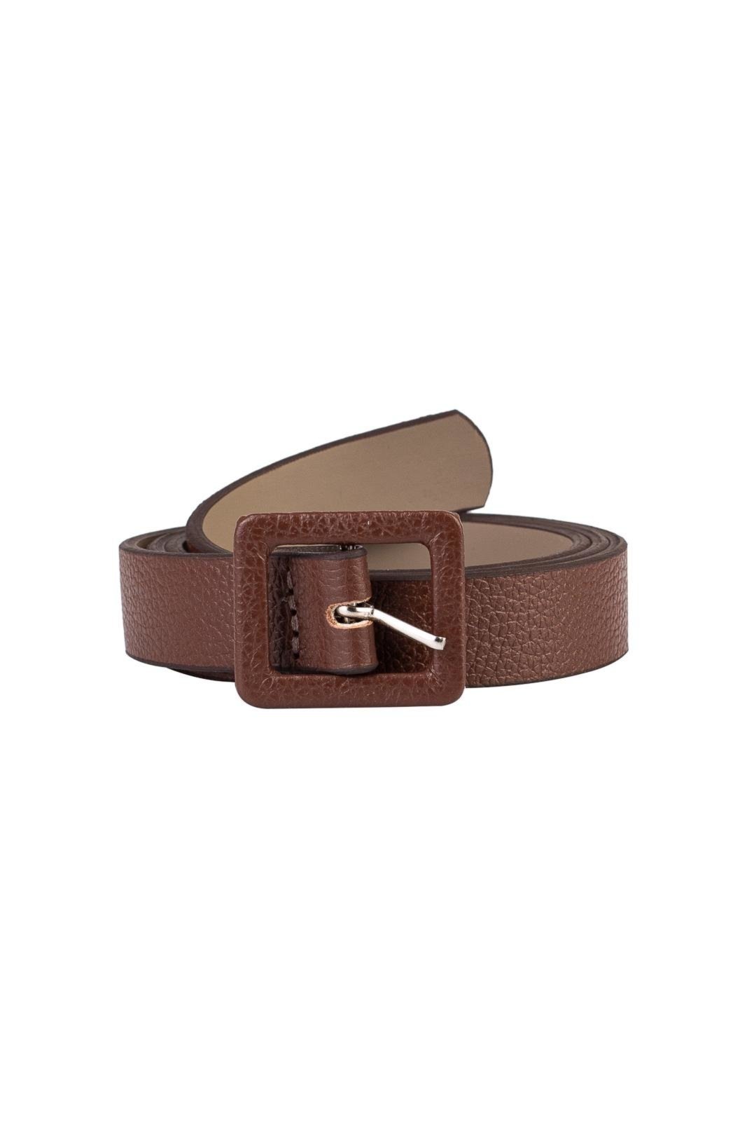 Cinto feminino de couro liso Bella Marrom