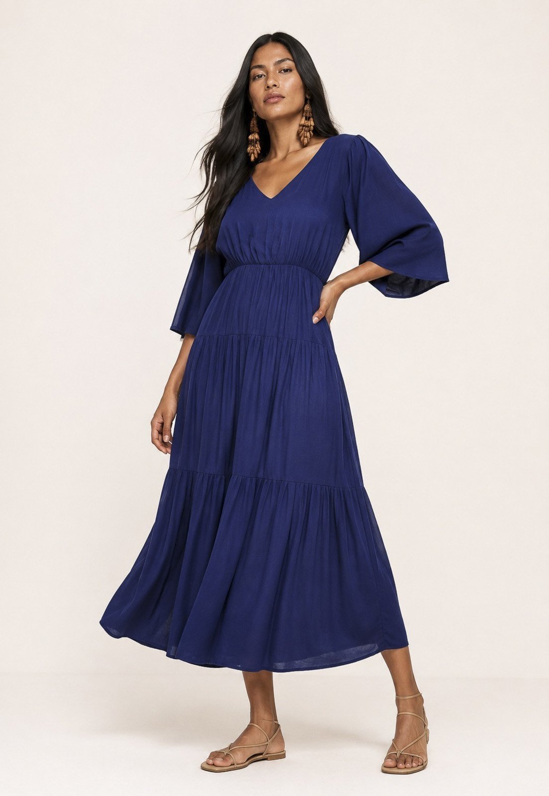 Vestido Regata Longo Peri Viscose Amazonia Vital Camadas Azul