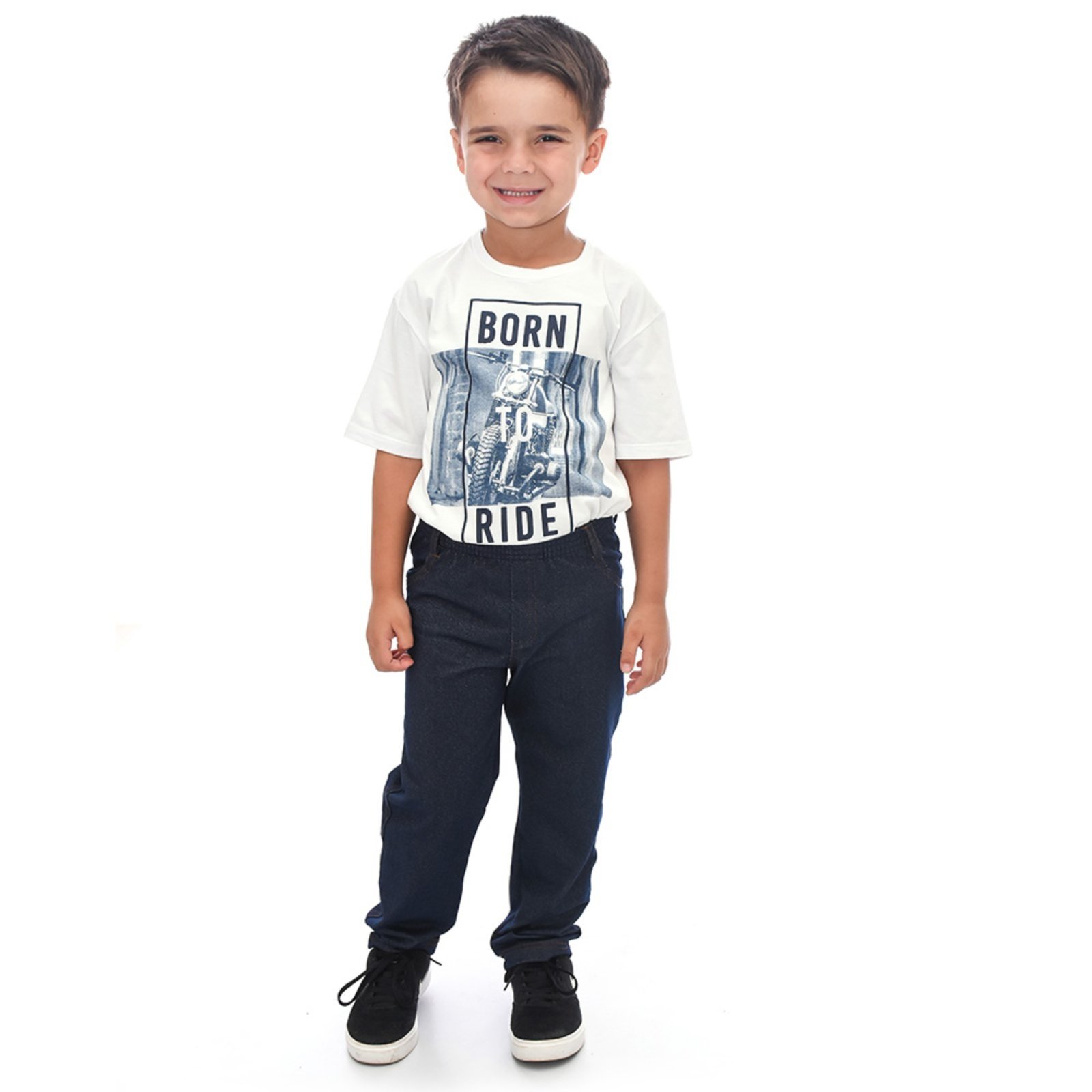 Infantil - Calça Em Malha Jeans Masculina Azul Marinho Aliarthe