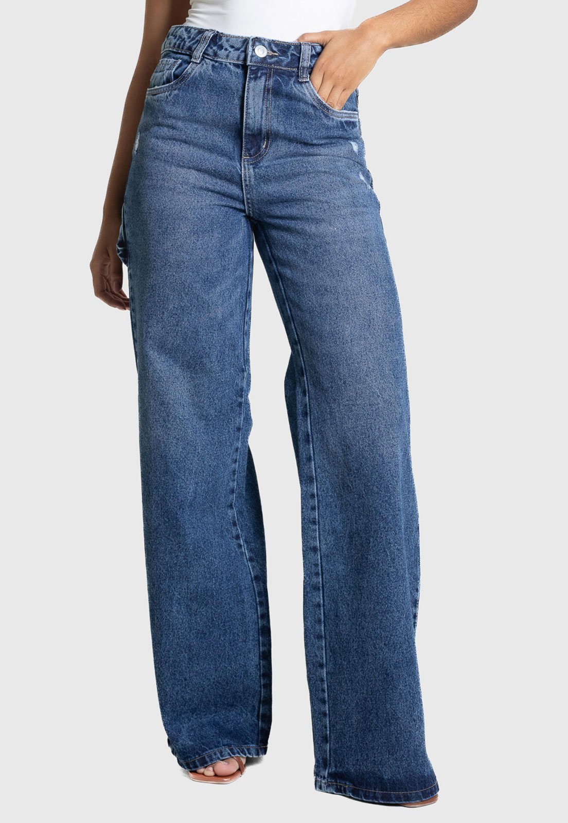 Calça Jeans Feminina Sawary Wide Leg Azul
