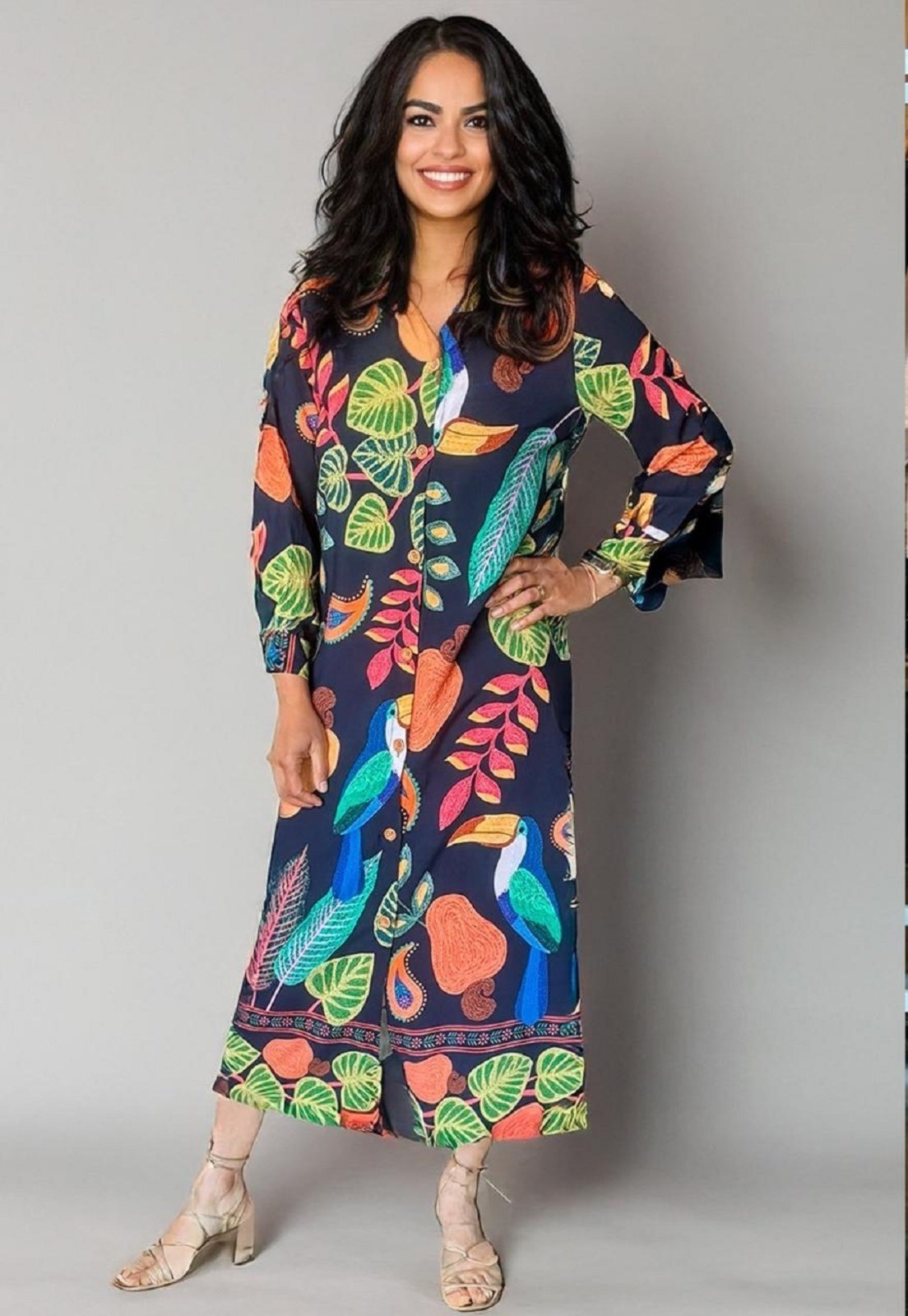 Vista 2 Vestido Cabanafree Chemise Viscose Fauna Cabanafree amarelo/azul/verde/vermelho