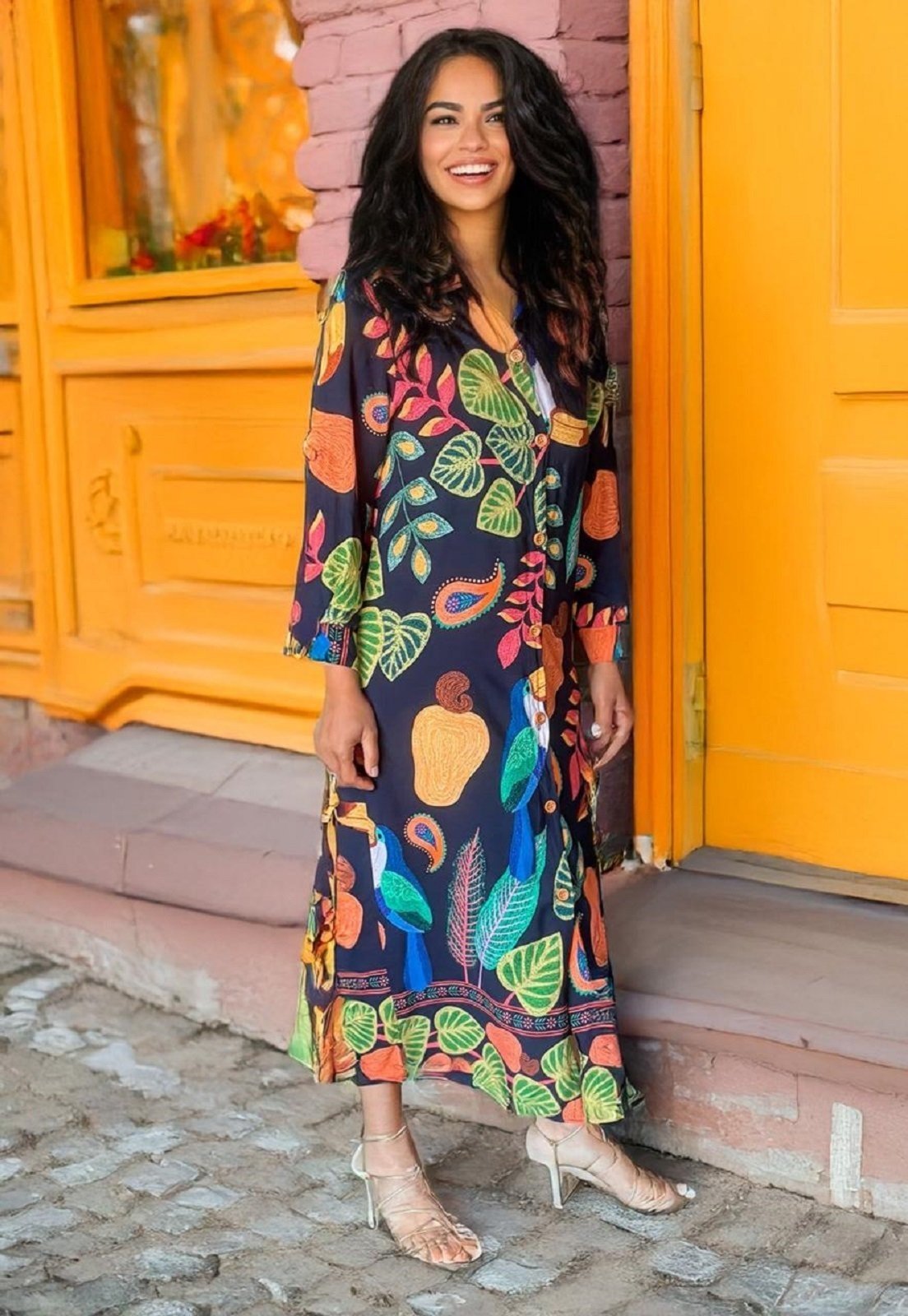 Vista 3 Vestido Cabanafree Chemise Viscose Fauna Cabanafree amarelo/azul/verde/vermelho