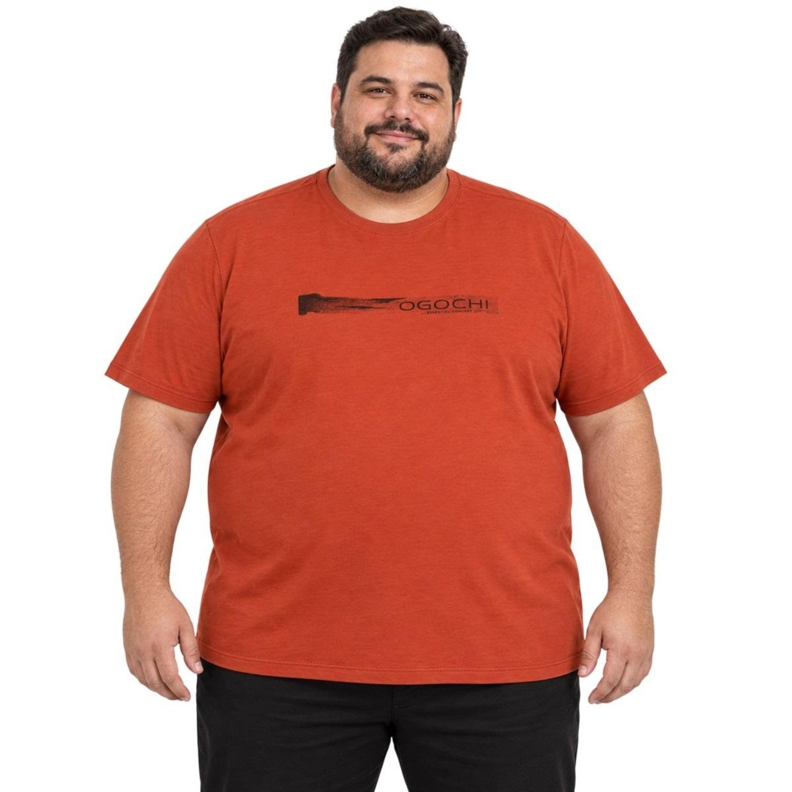 Camiseta Manga Curta Ogochi Plus Size Masculina 006563037 Laranja
