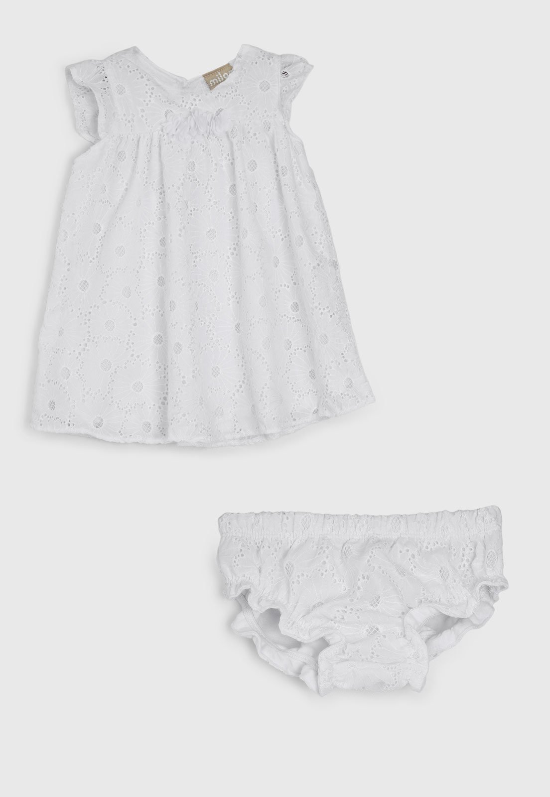 Vista 2 Infantil - Vestido e Calcinha Milon Renda Bordada Milon branco
