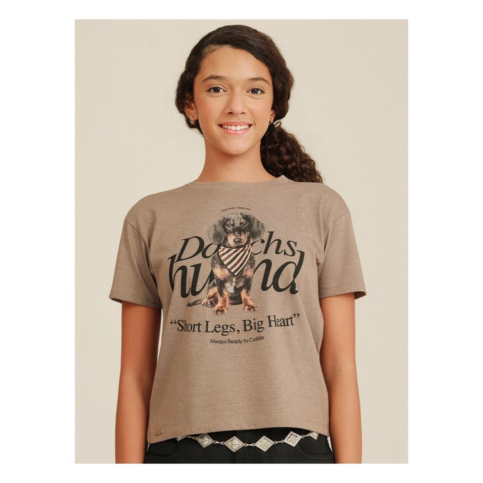 Infantil - Camiseta Estampa Dachshund POAH BANANA 12 Marrom