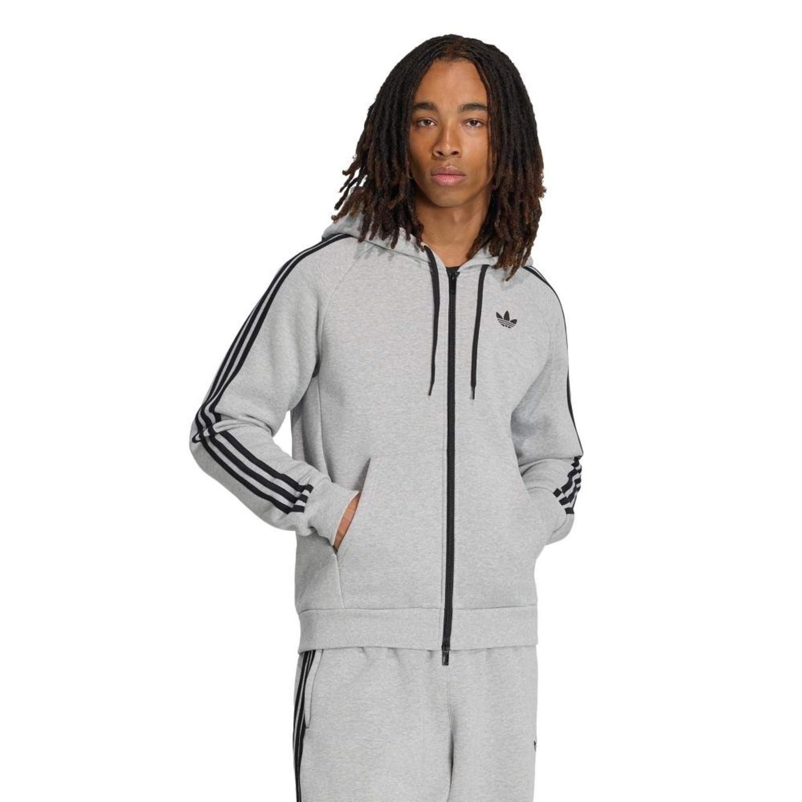 Moletom com Capuz de Listras Adicolor adidas Originals Cinza