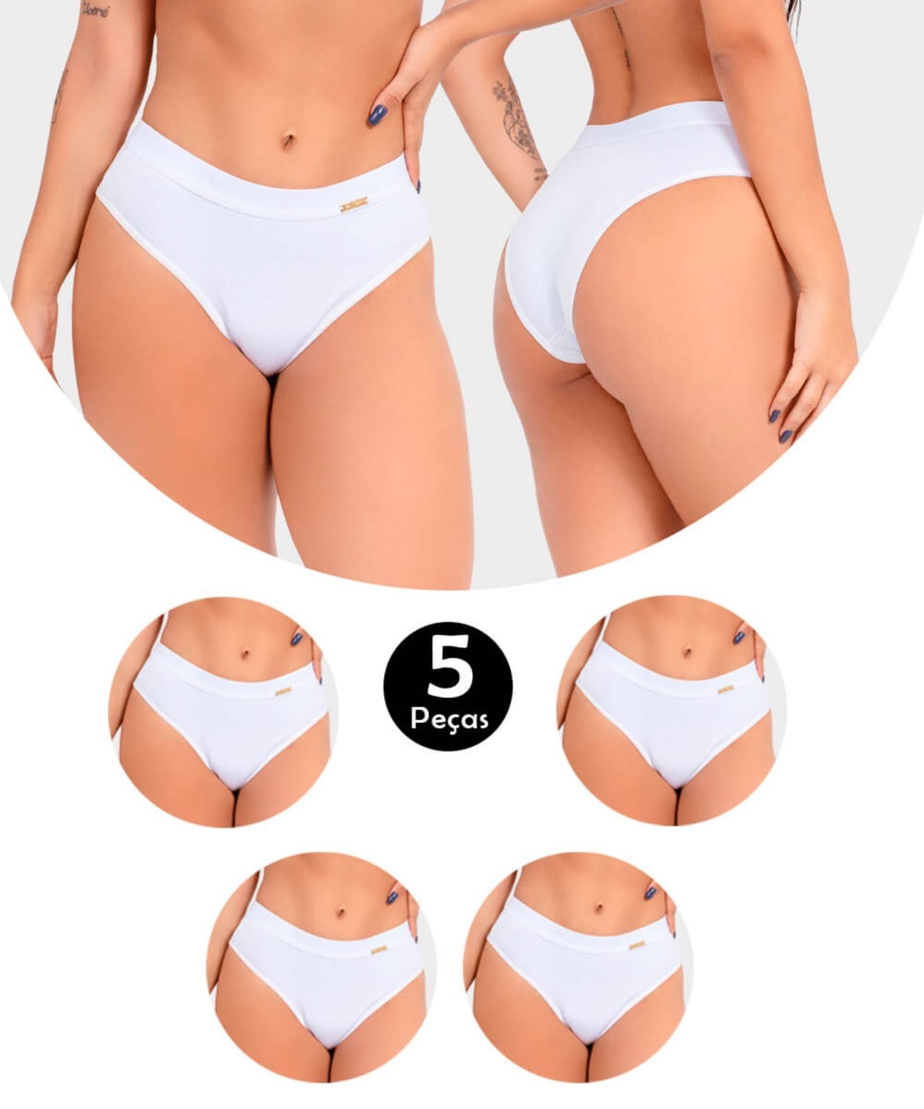 Kit 5 Calcinha IMI Lingerie Em Algodão Ivy Branca