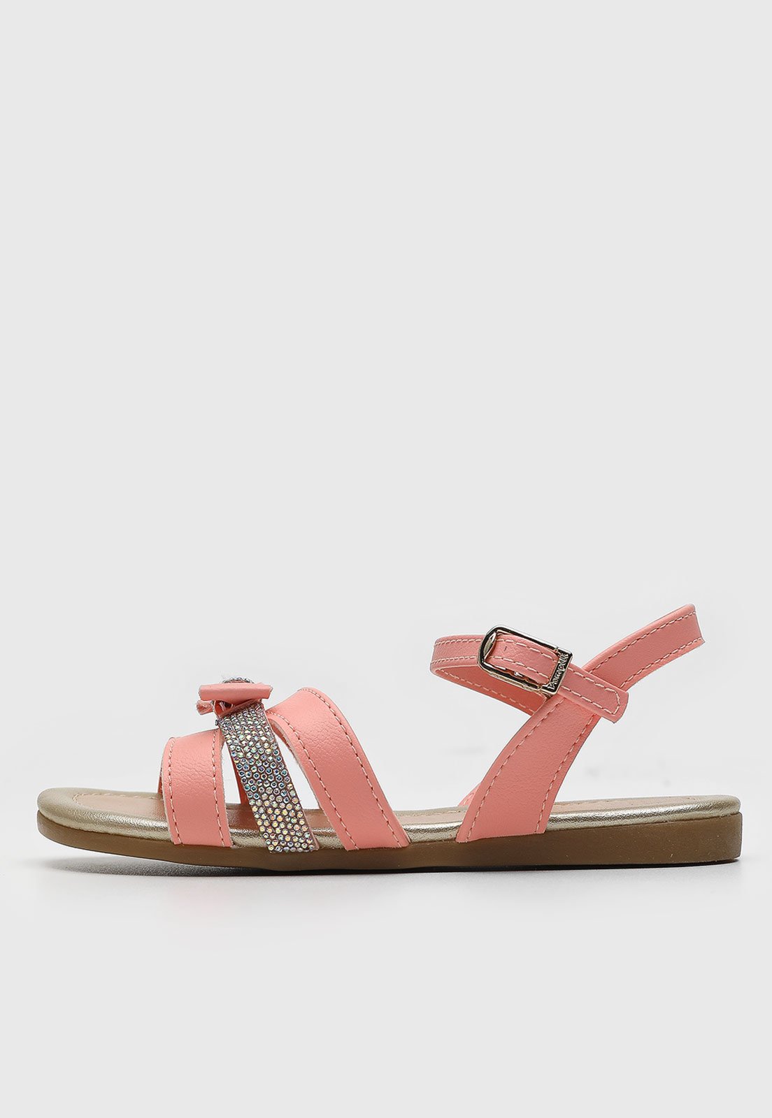 Vista 3 Infantil - Sandália Pampili Mili Pêssego com Laço e Pedrarias Pêssego rosa Pampili rosa