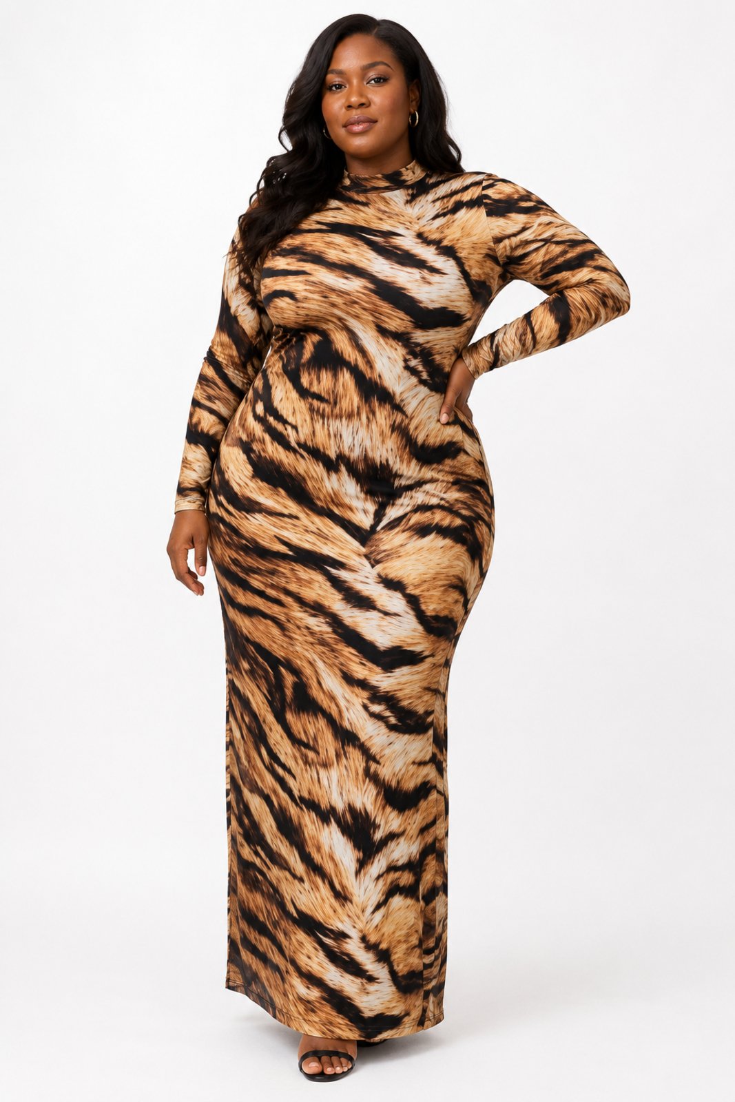 Vestido Longo Plus Size D Bell Outlet Fashion Tule Estampado Tigre