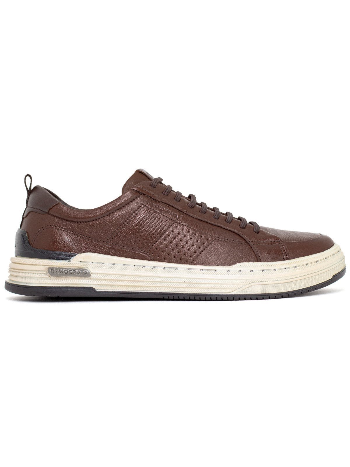 Sapatênis Masculino Democrata Denim Mike Casual Couro Cadarço Conforto Marrom Conhaque