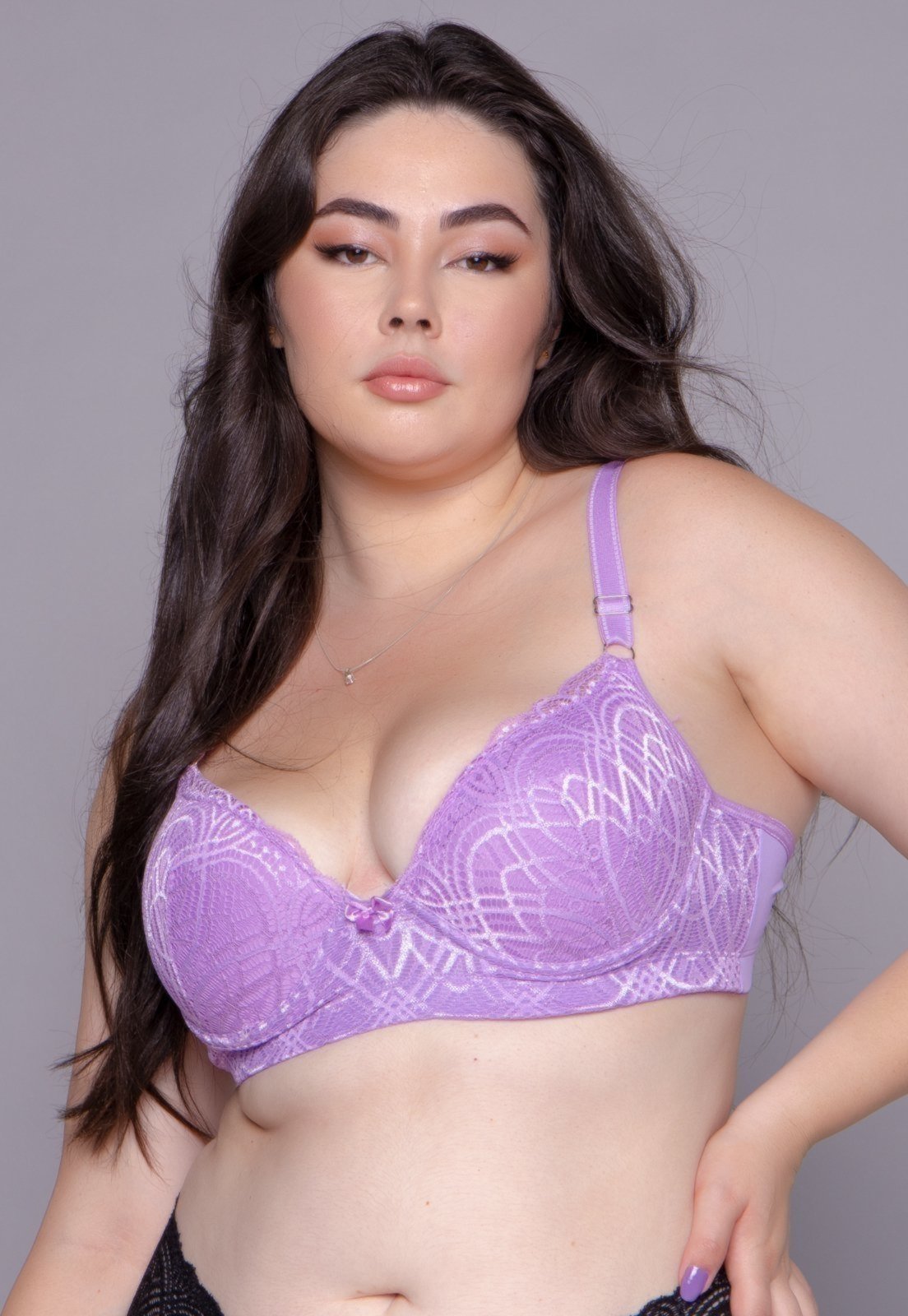 Vista 3 Soutien Plus Size Vekyo com Bojo Alça Reforçada Lilás rosa VEKYO rosa