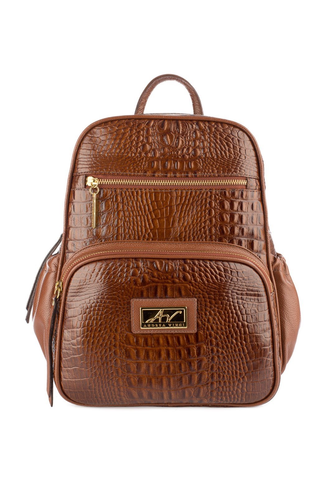 Mochila pequena de couro croco Zoey - Whisky