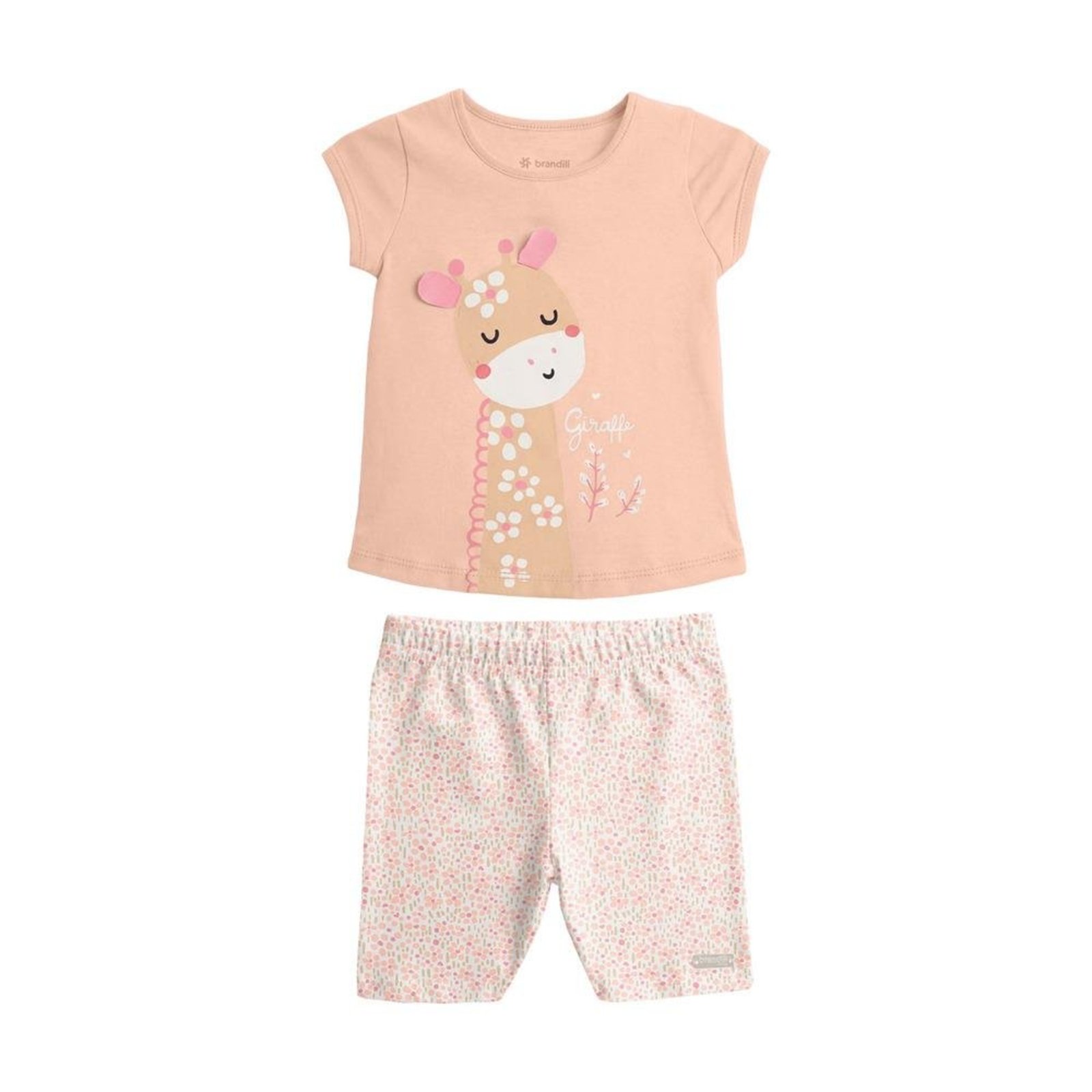 Infantil - Conjunto Feminino Camiseta Girafa Ciclista Brandili Rosa Branco G Rosa
