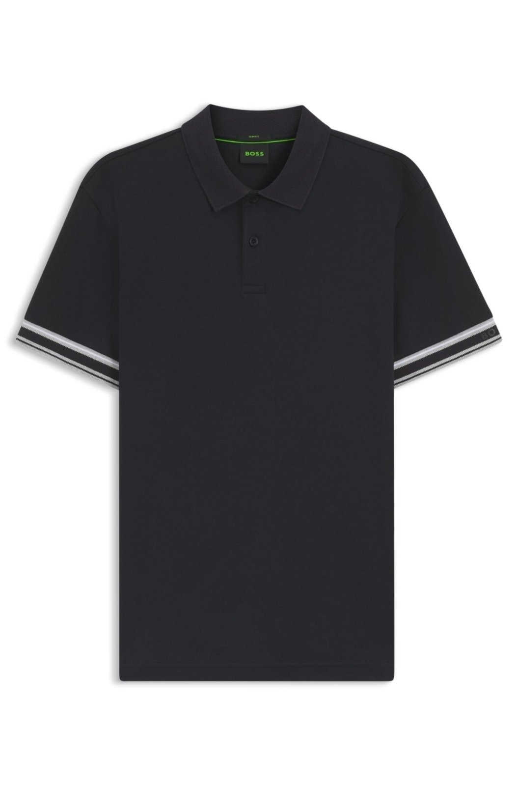 Polo De Ajuste Slim Em Algodão Com Riscas No Rebordo Das Mangas