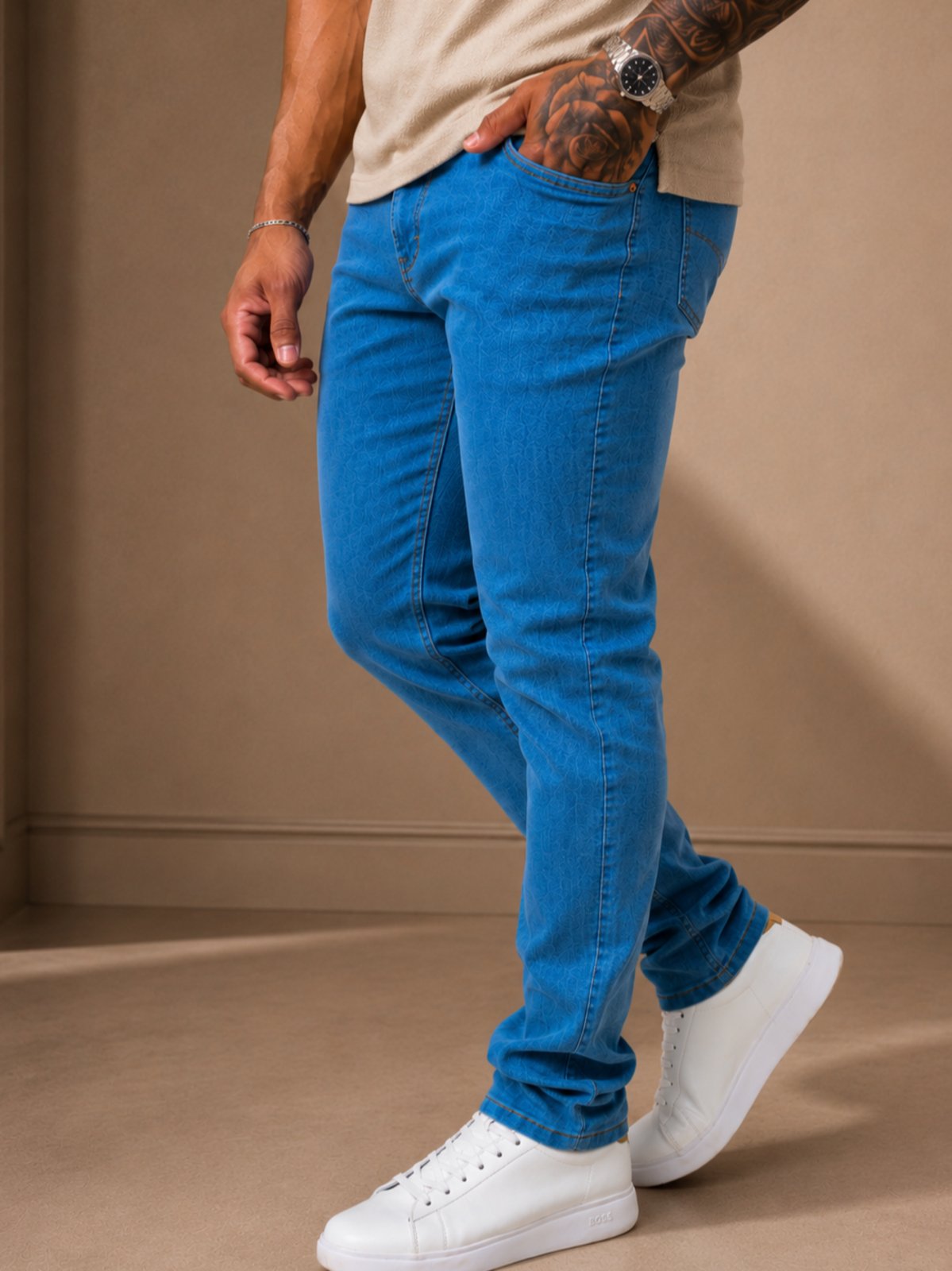 Calça Jeans Masculina Slim Fit Yellow Jeans Azul Claro Premium Stretch Confortável Casual
