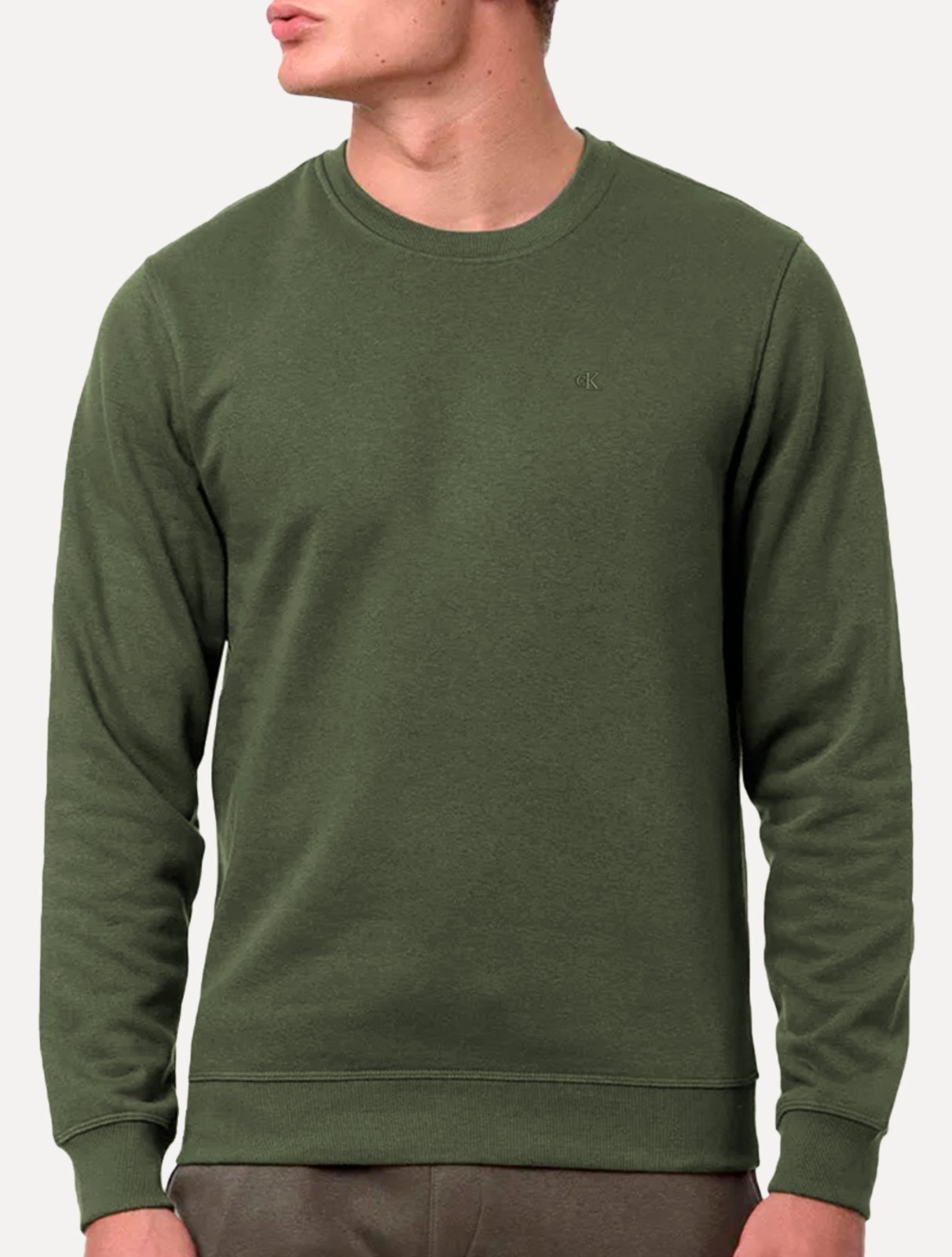 Moletom Calvin Klein Jeans Masculino Crewneck CK Small Bordado Verde Militar