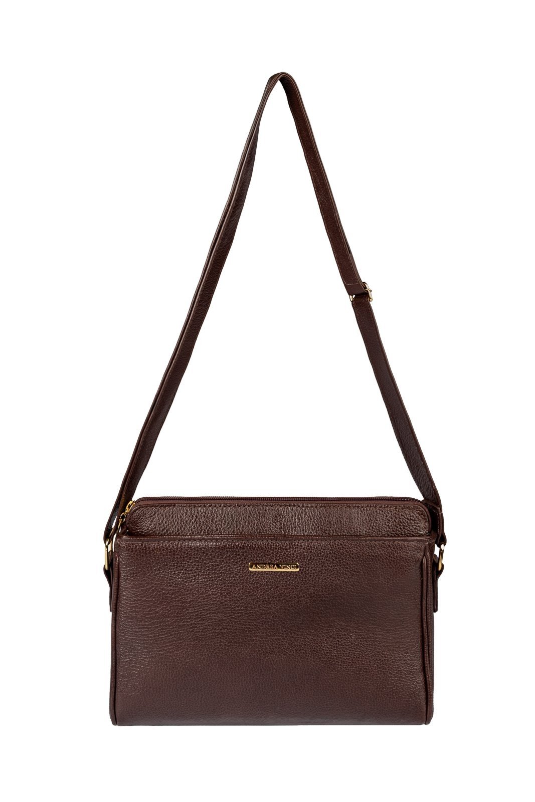 Bolsa transversal de couro liso com divisórias Marta - Café