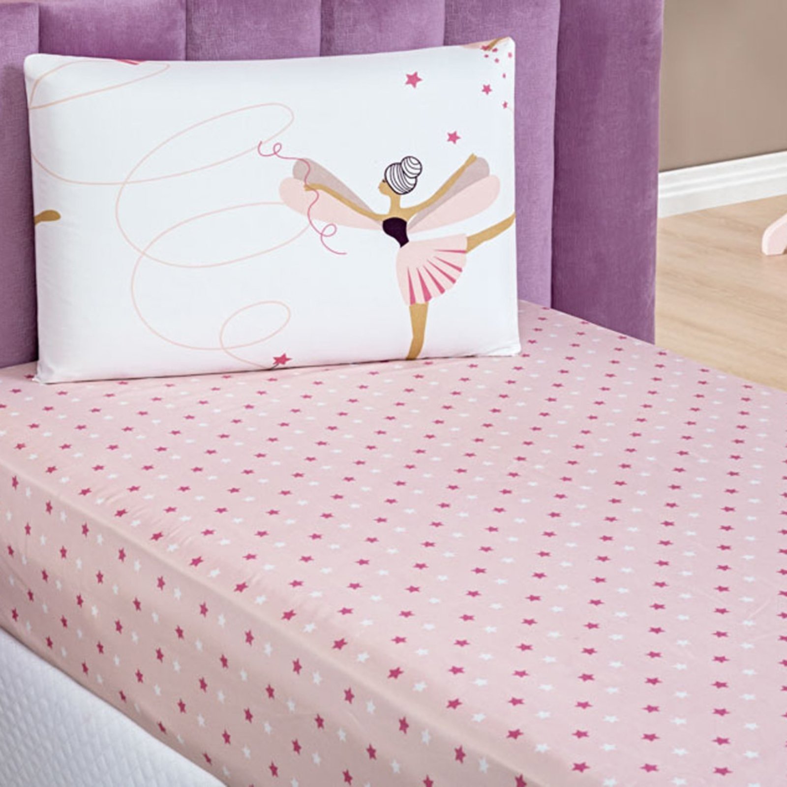 Jogo Cama Lençol Casa Scarpa Fantasy Solteiro Microfibra 2 Peças - Bailarina - Rosa